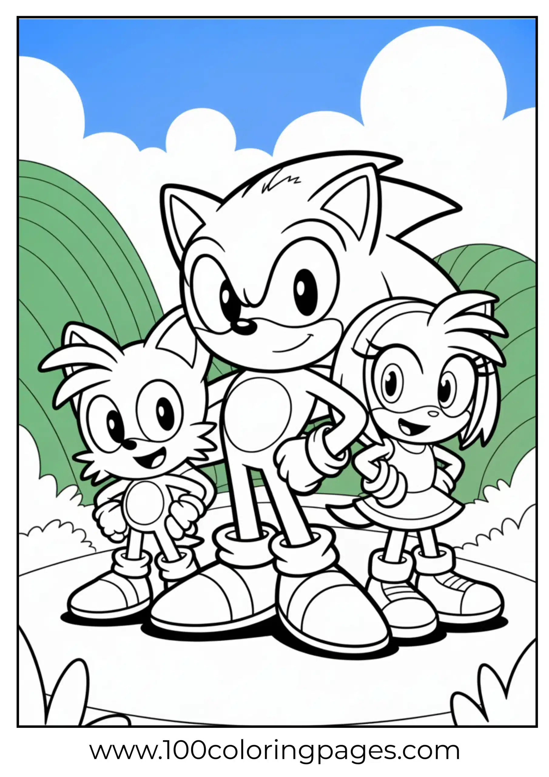 Sonic with Tails and Amy coloring page