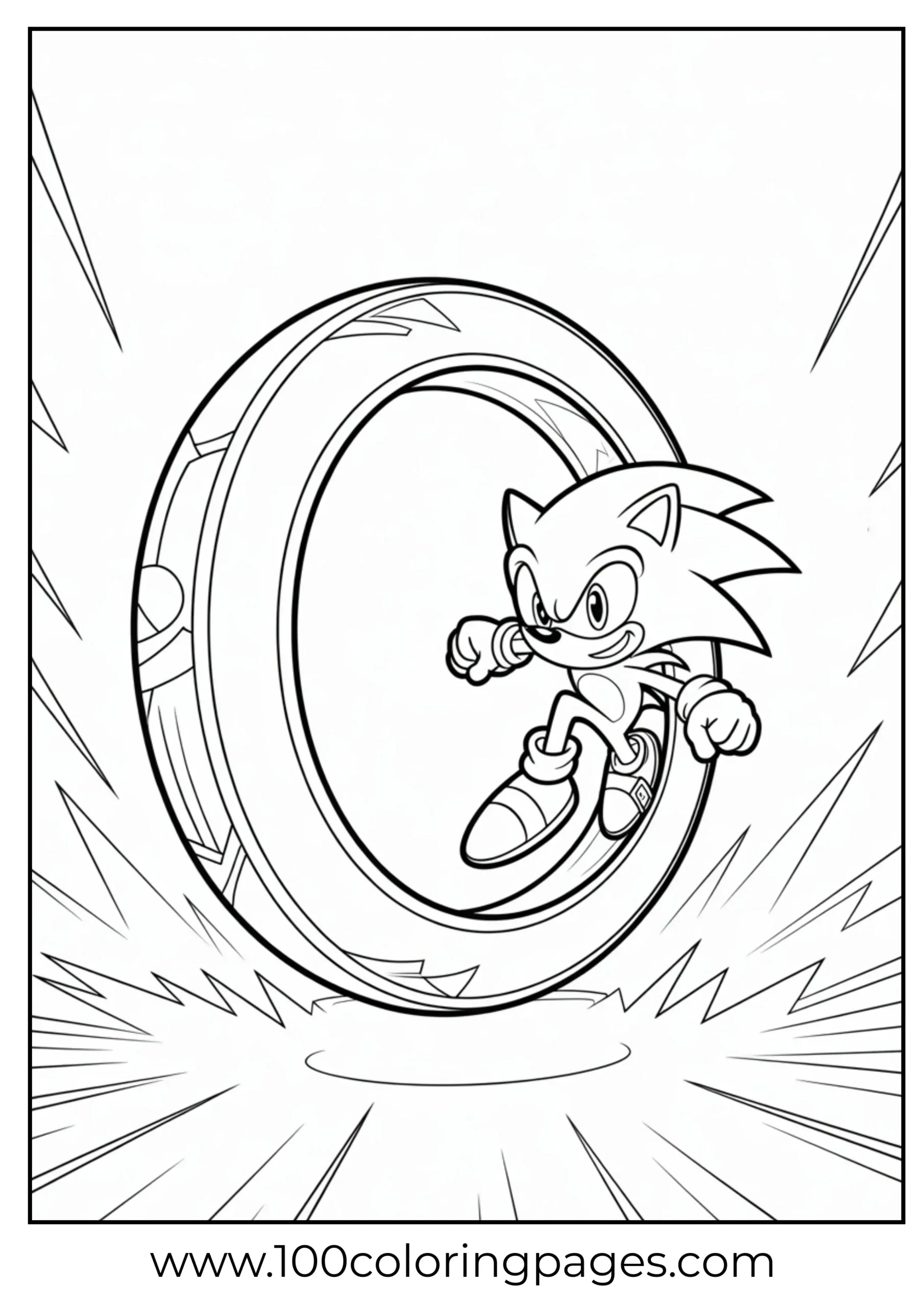 Sonic leaping through a ring coloring page