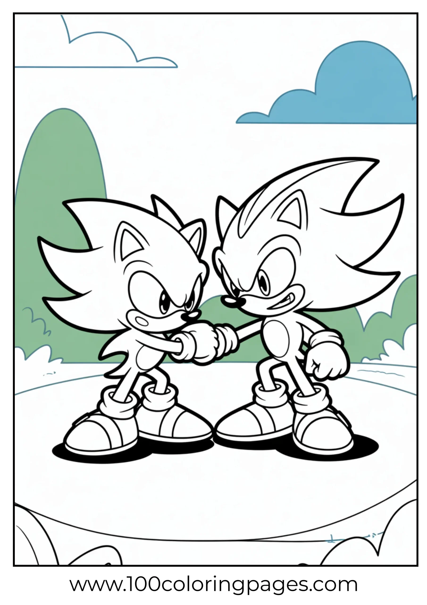 Sonic and Shadow facing off coloring page