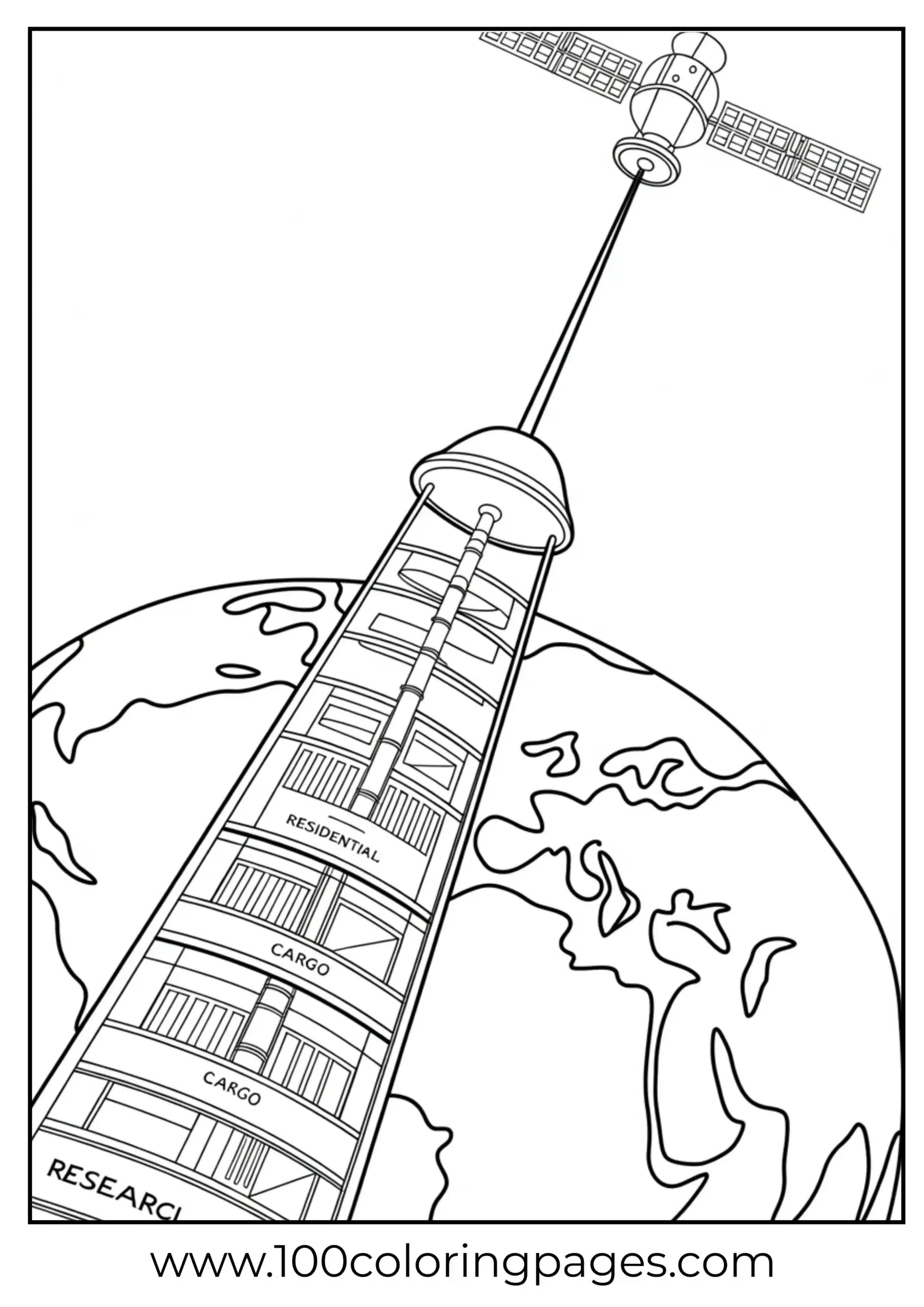 Space elevator concept coloring page
