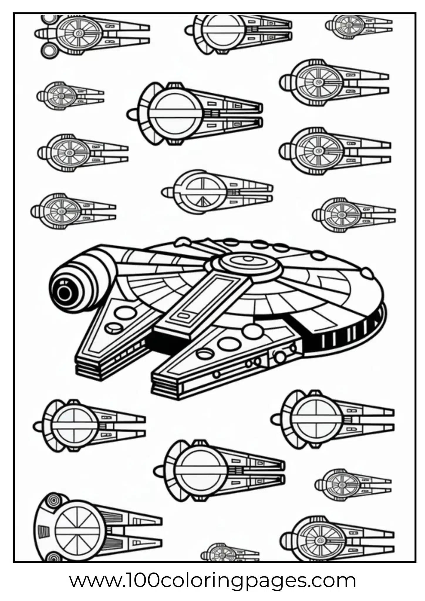 Variety of space ships in a fun coloring page layout