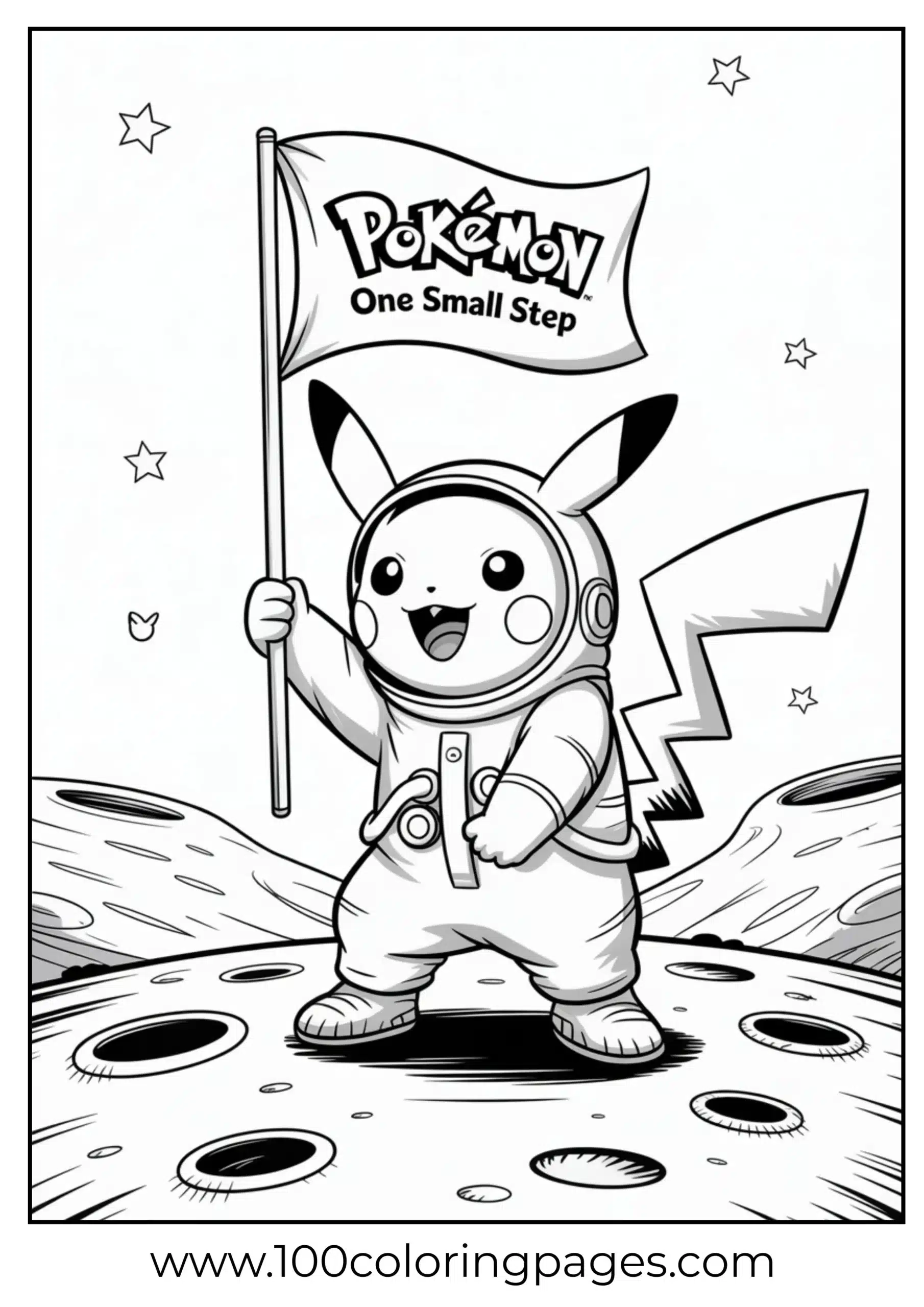 Pikachu astronaut planting flag on moon