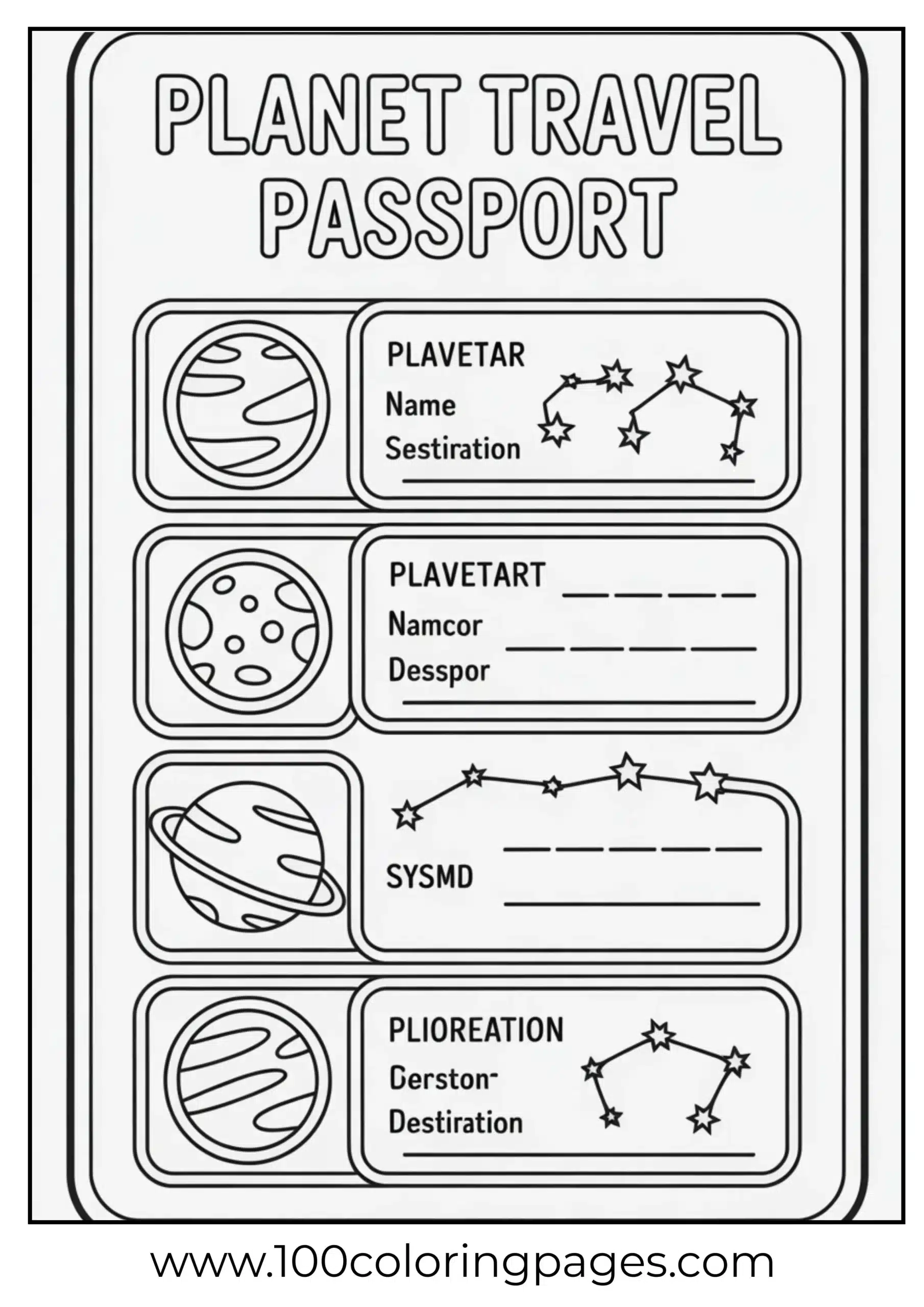 Space passport activity coloring page