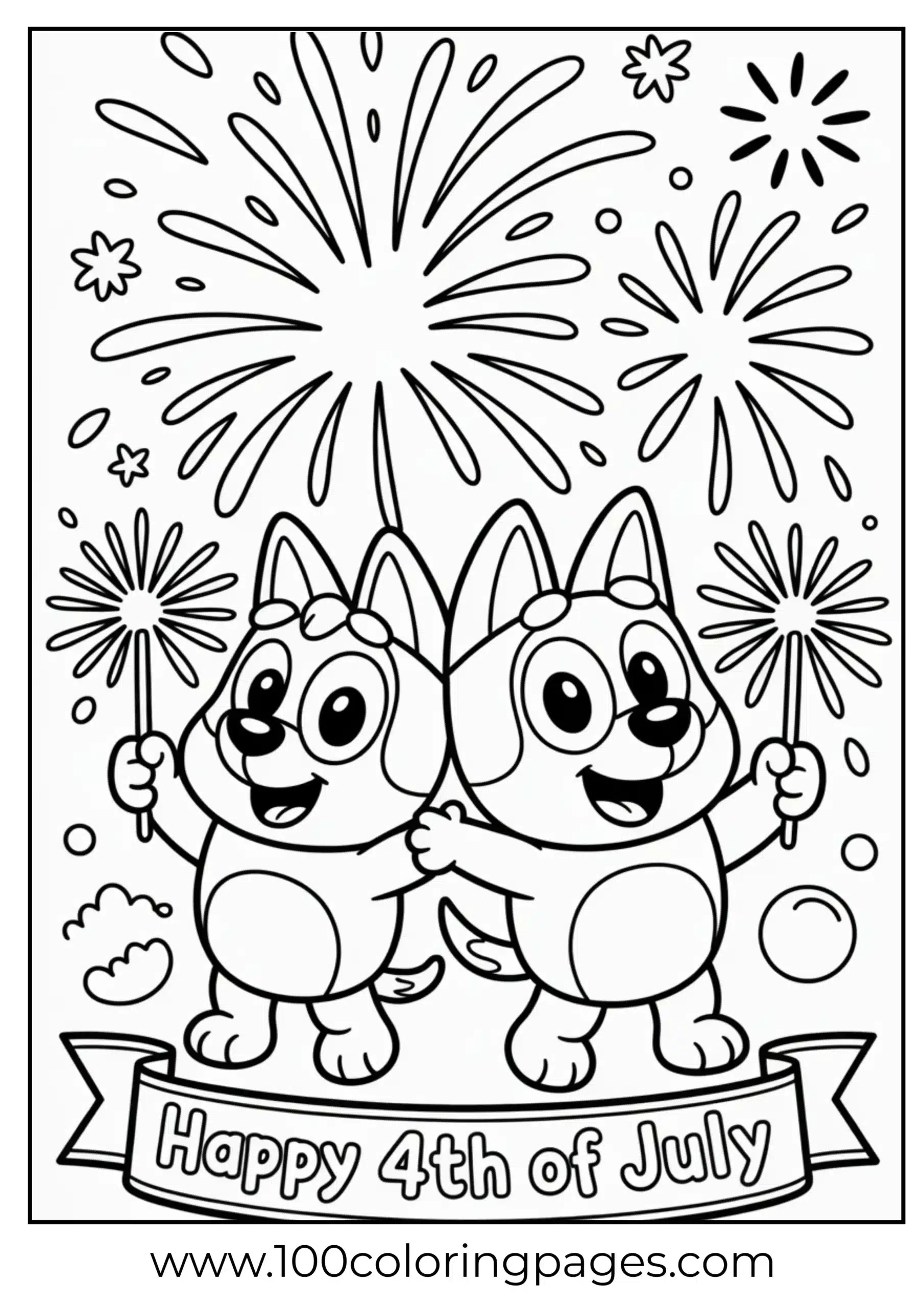Bluey and Bingo with sparklers coloring page