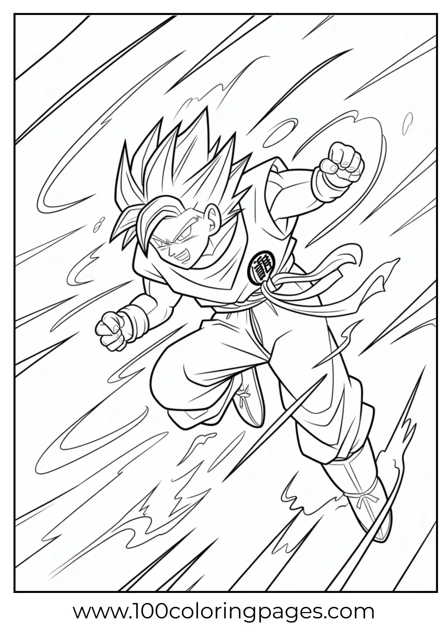 Goku in motion blur dash coloring page