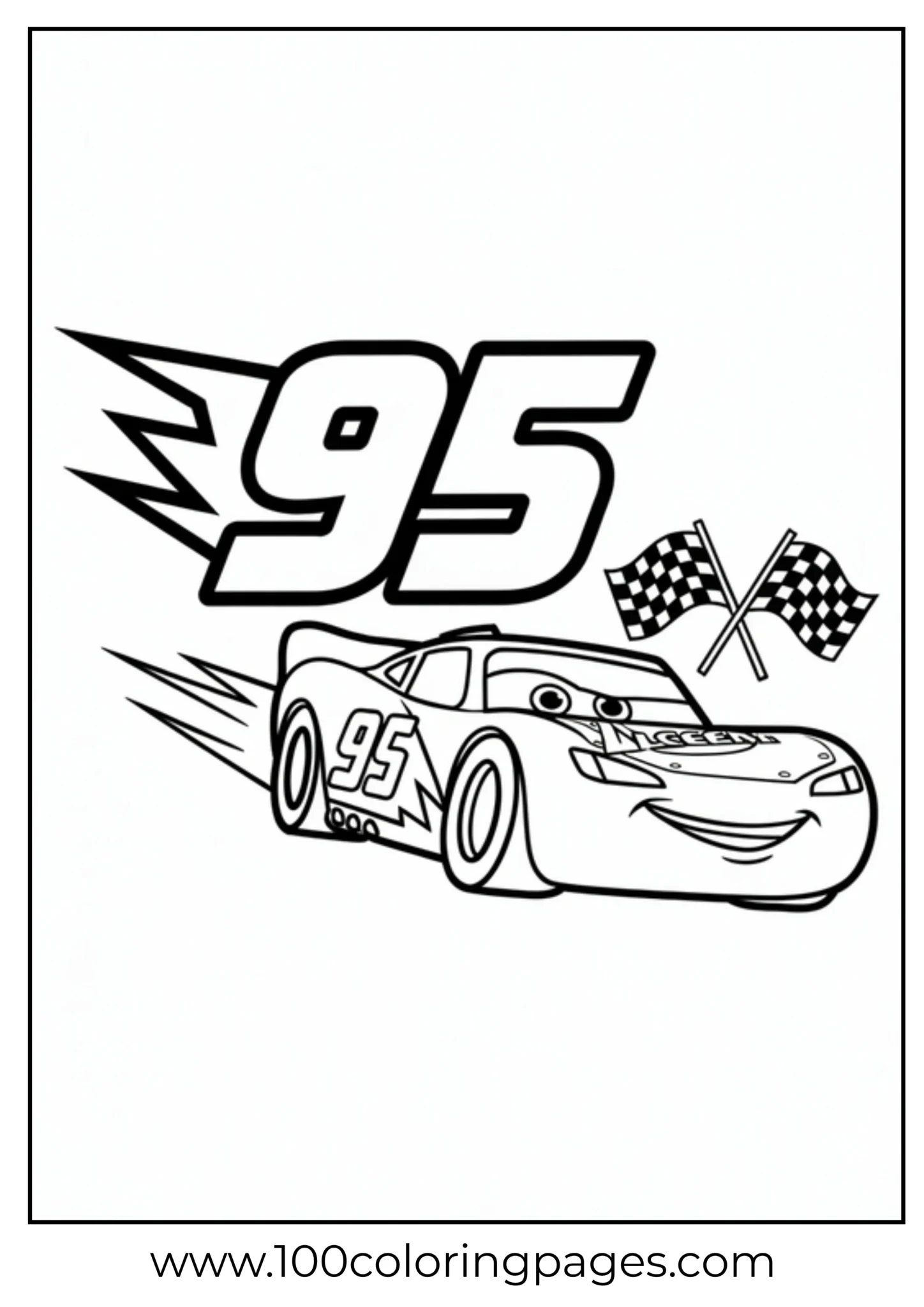 Illustration of a fast car with number 95 and racing flags