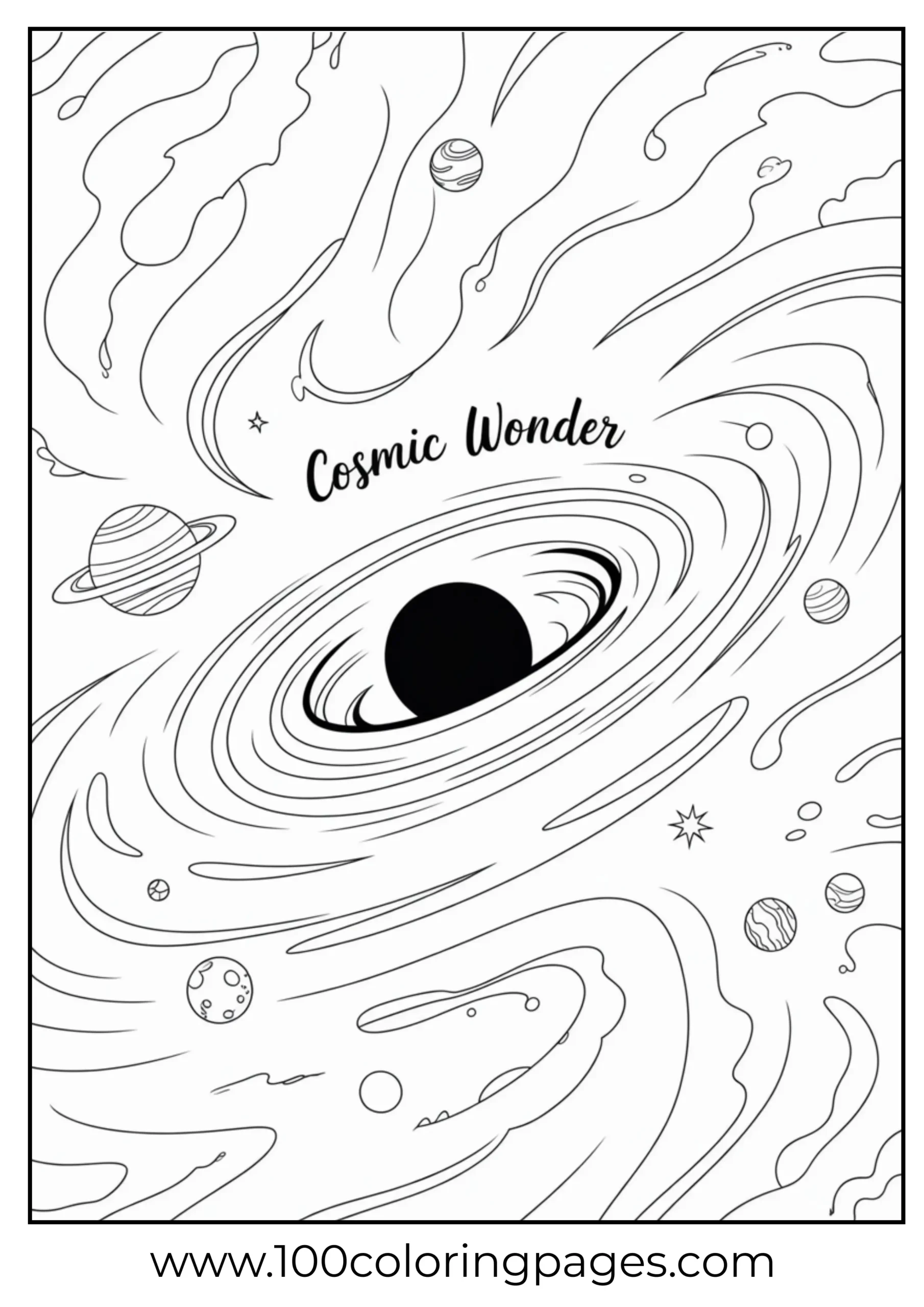 Black hole with swirling spiral coloring page