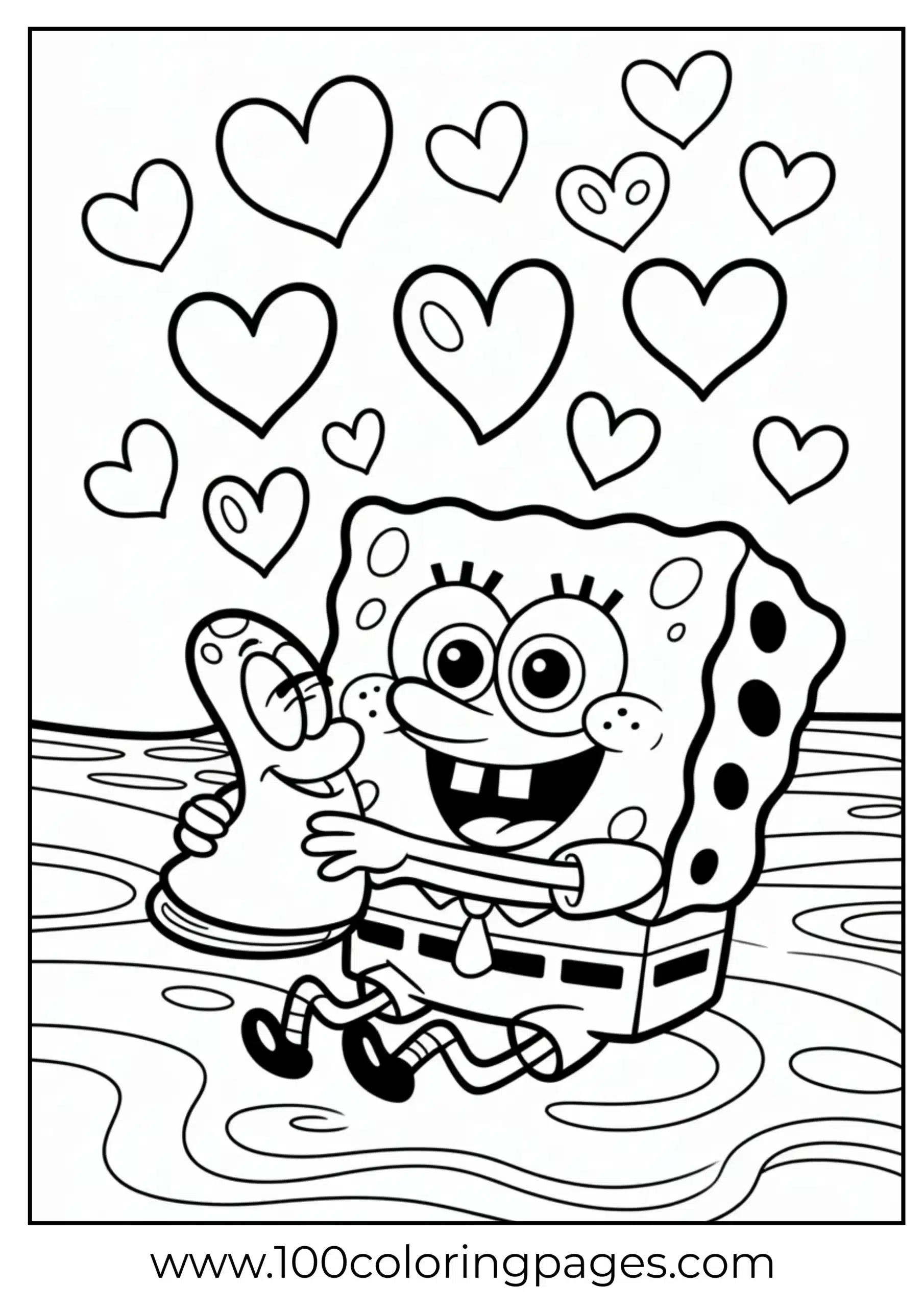 SpongeBob hugging his pet Gary as coloring page