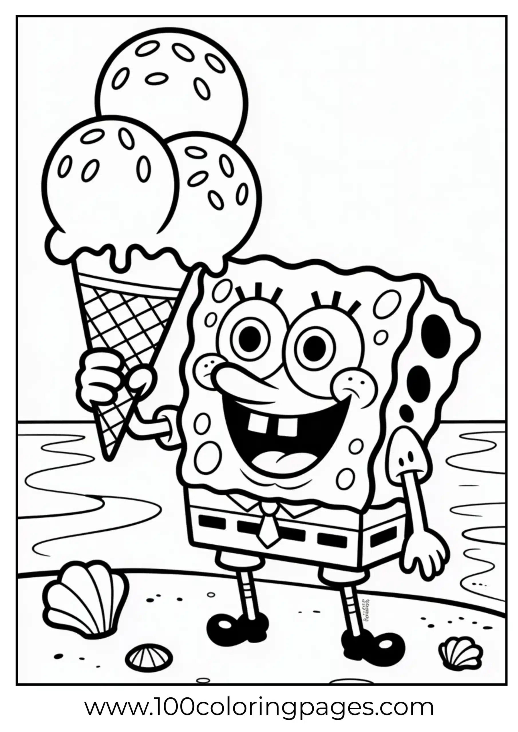 SpongeBob carrying oversized ice cream cone as coloring page