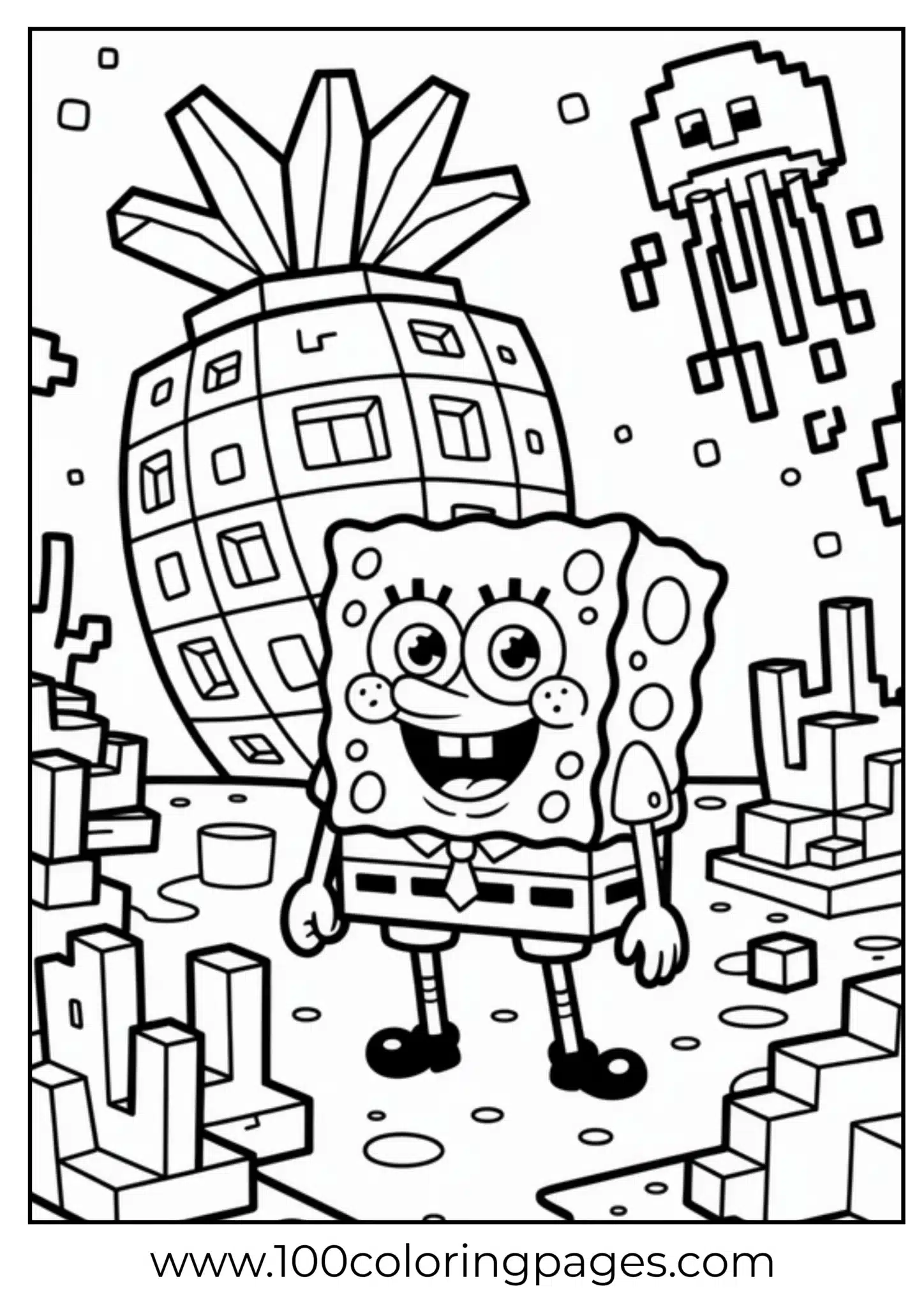 SpongeBob smiling in front of his pineapple house