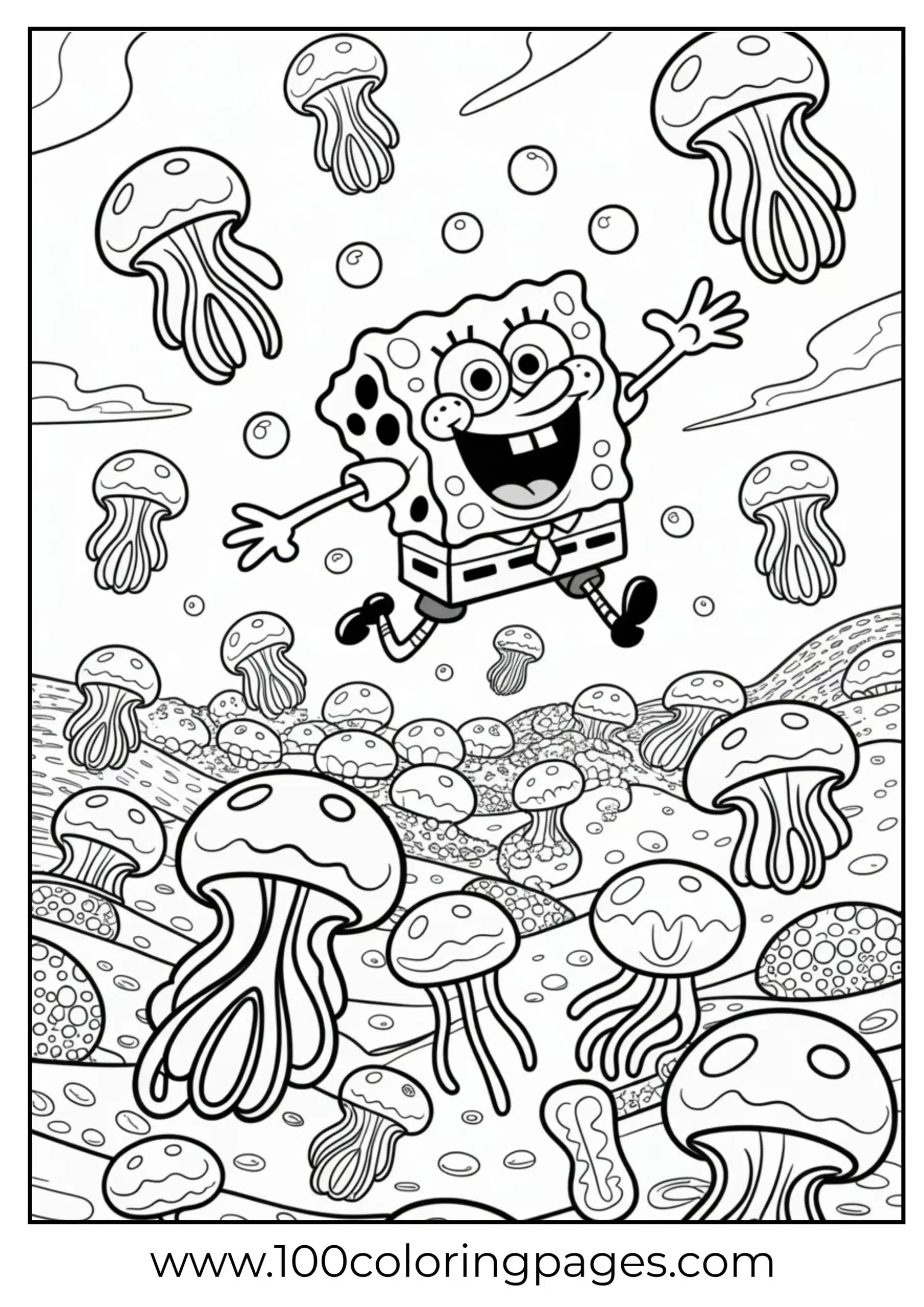 SpongeBob surrounded by floating jellyfish outlines