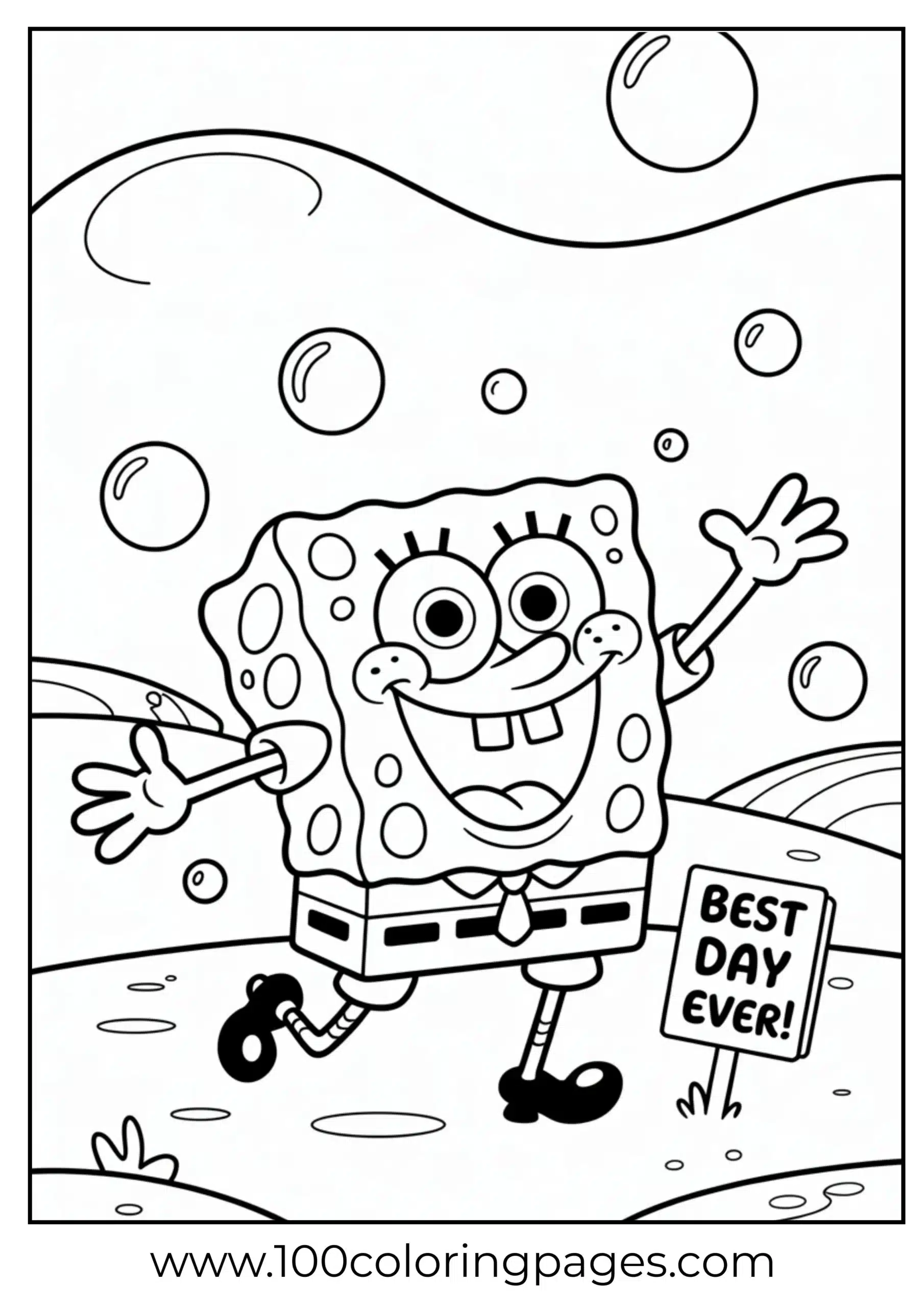SpongeBob waving with arms spread as coloring page