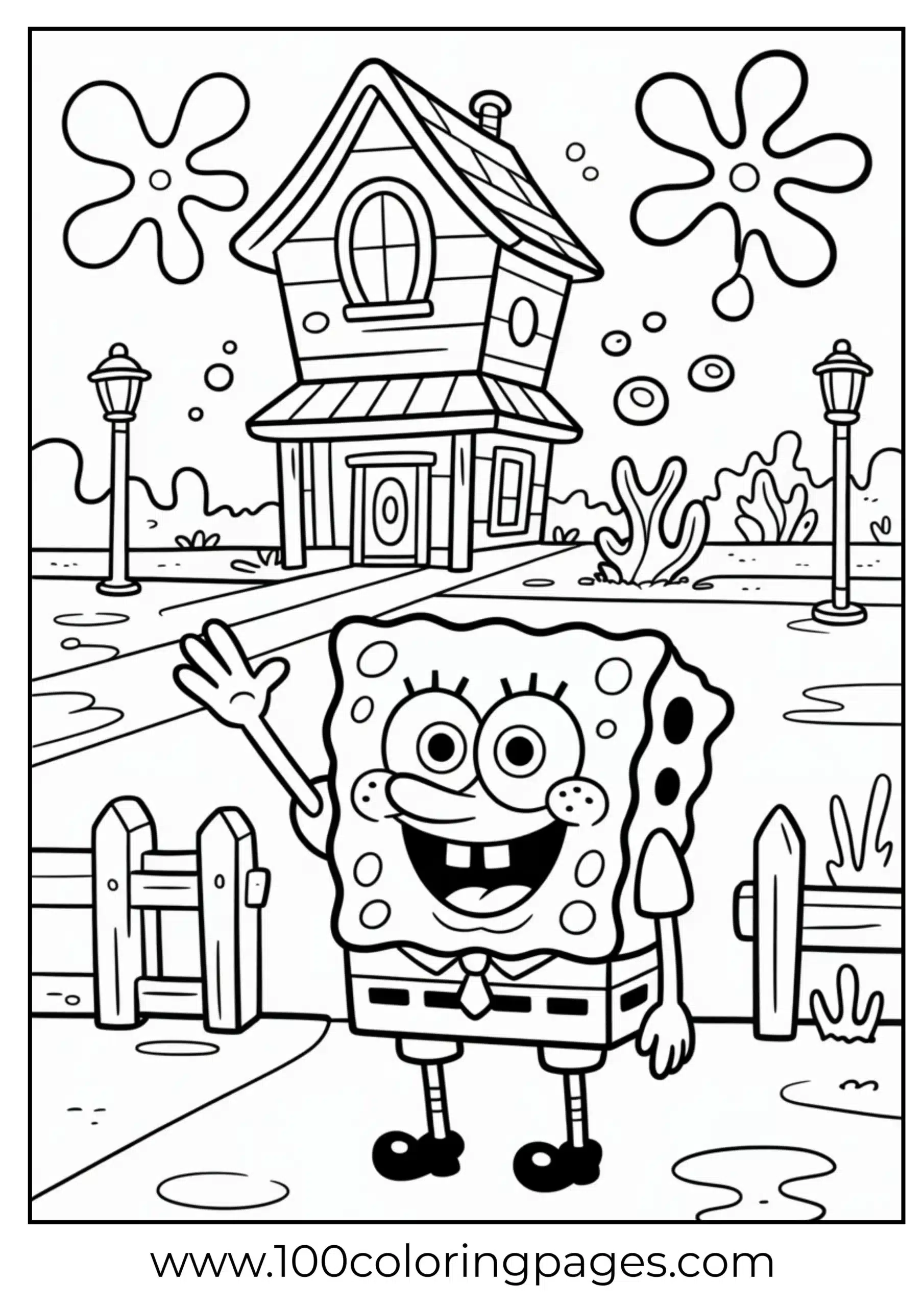 SpongeBob beside Squidward’s Easter Island house outline