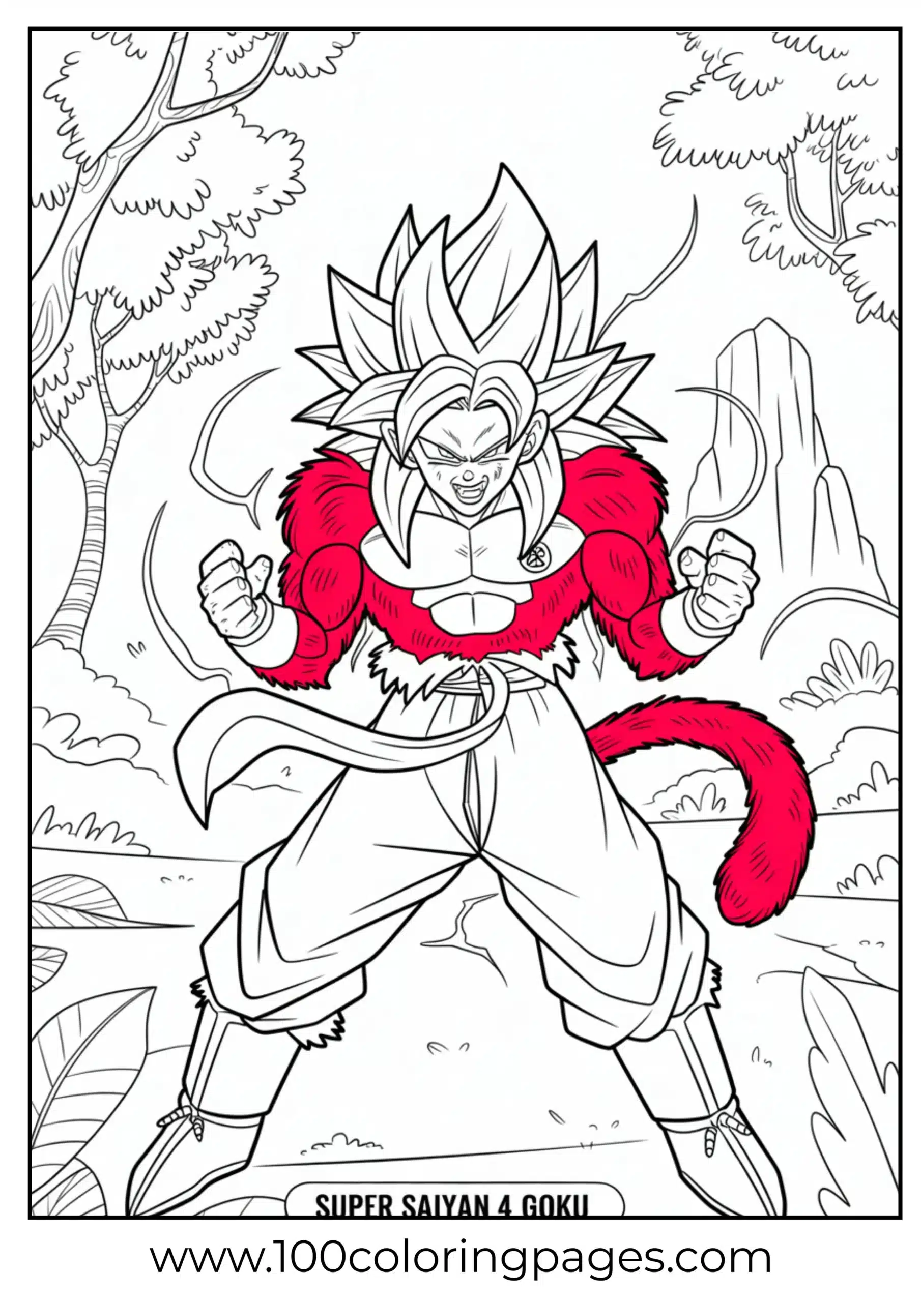 Super Saiyan 4 Goku roaring coloring page