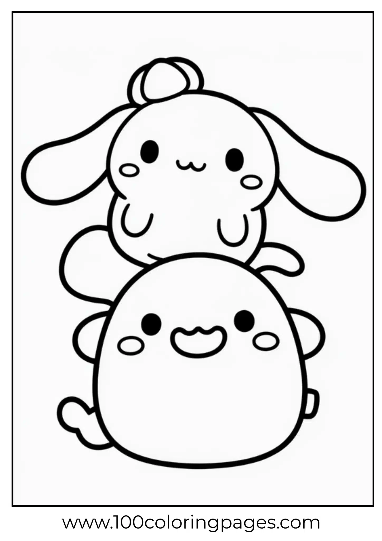 Two cute creatures stacked, one smiling atop the other