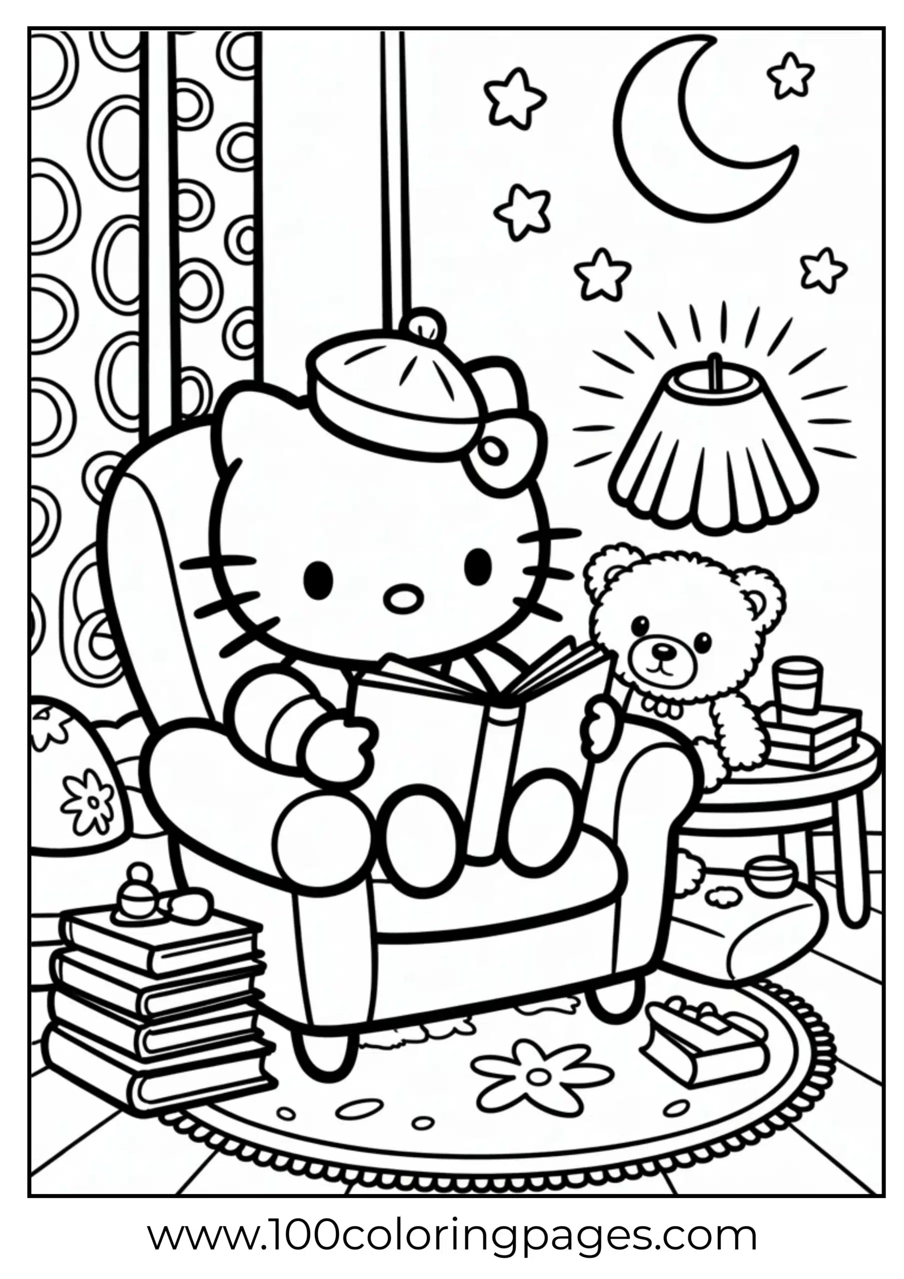 Hello Kitty bedtime story coloring page