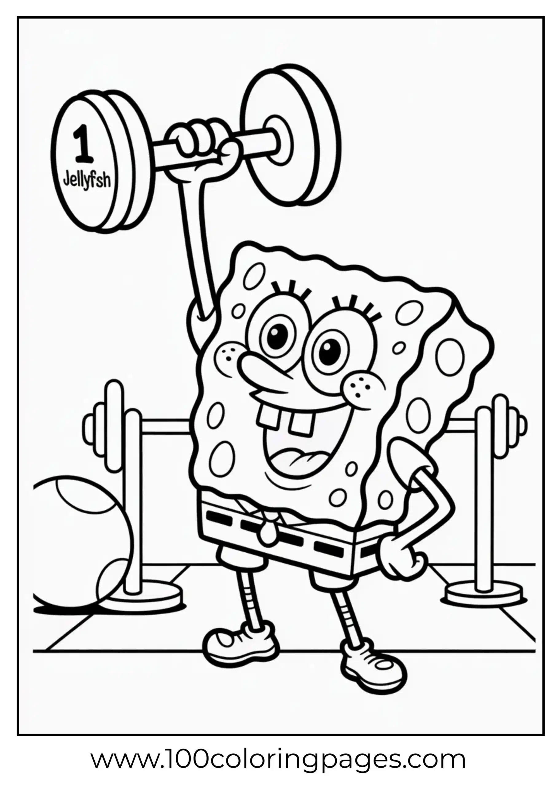 SpongeBob lifting small weight with effort face