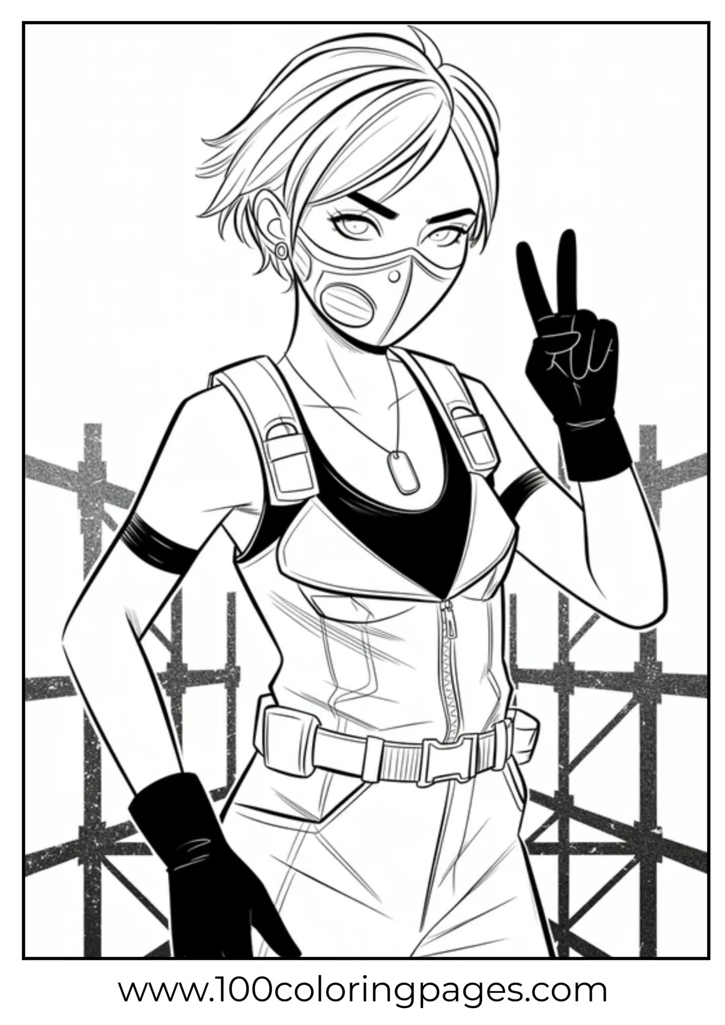 Stylish girl in a spy outfit making a peace sign