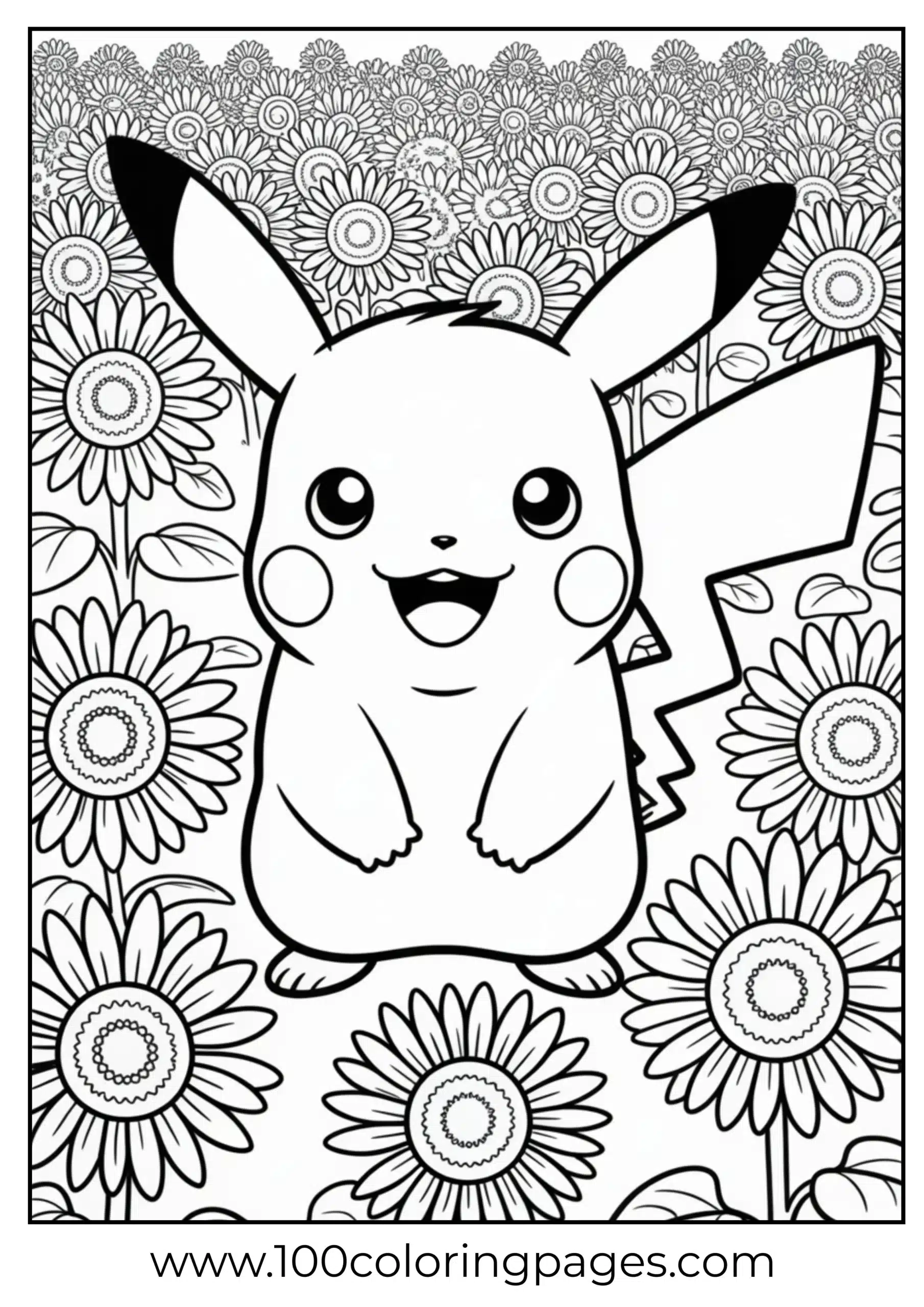 Pikachu surrounded by tall sunflowers