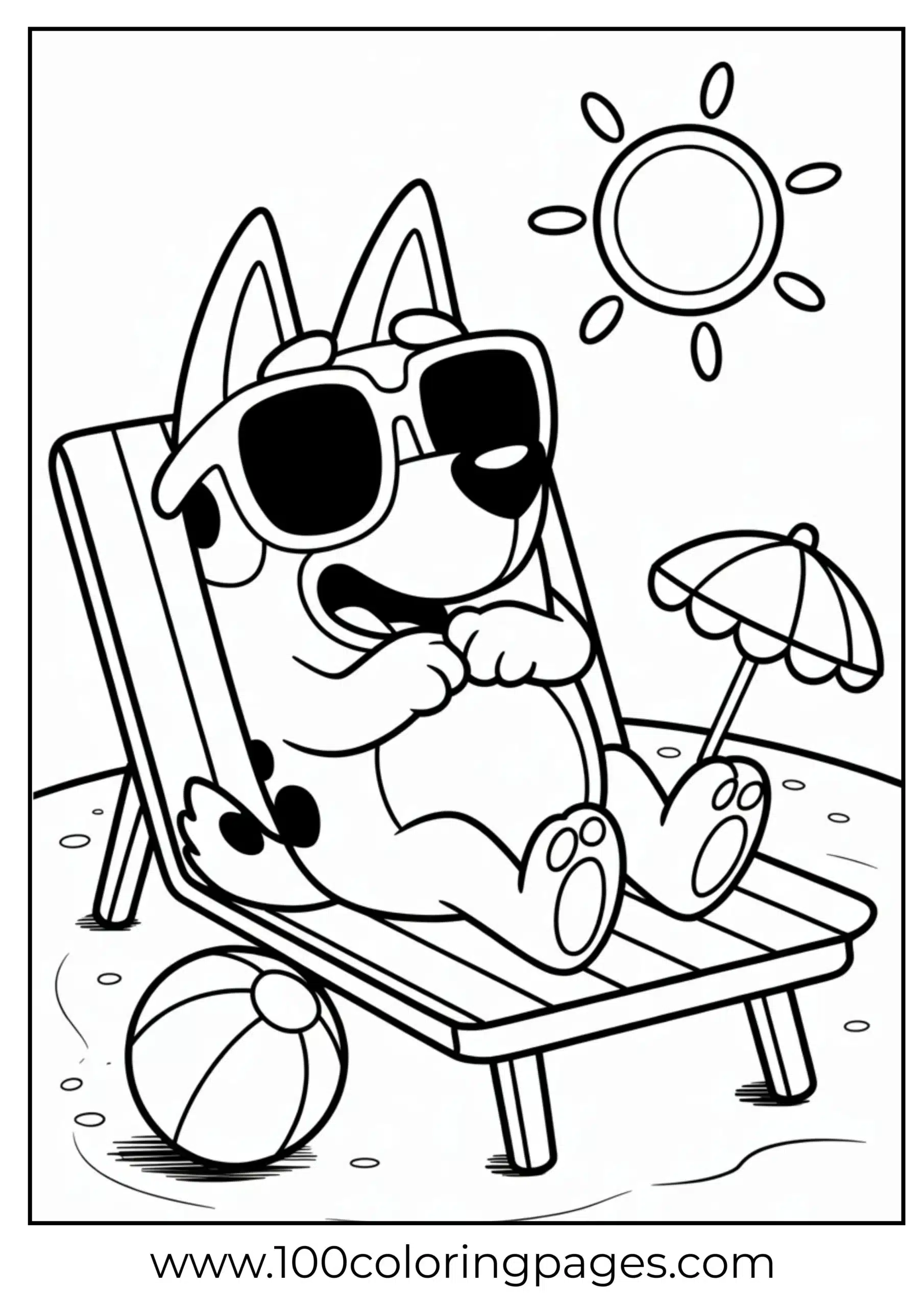 Bluey sunbathing coloring page