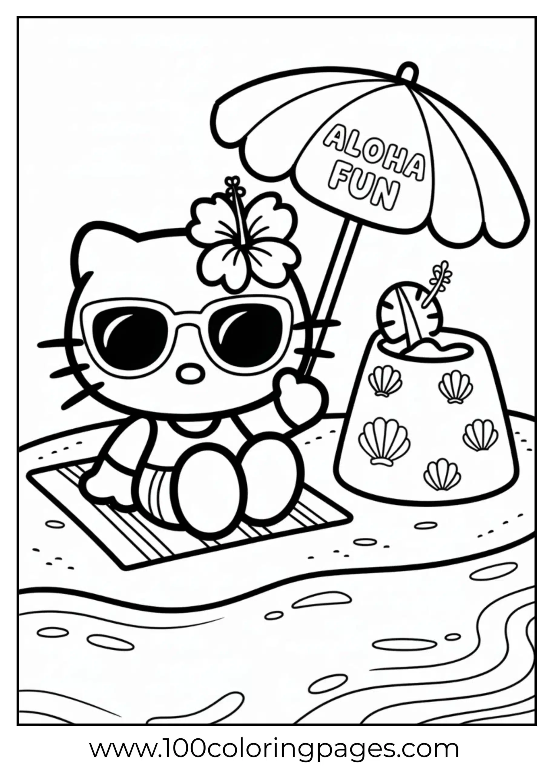 Hello Kitty enjoying sunny weather coloring page