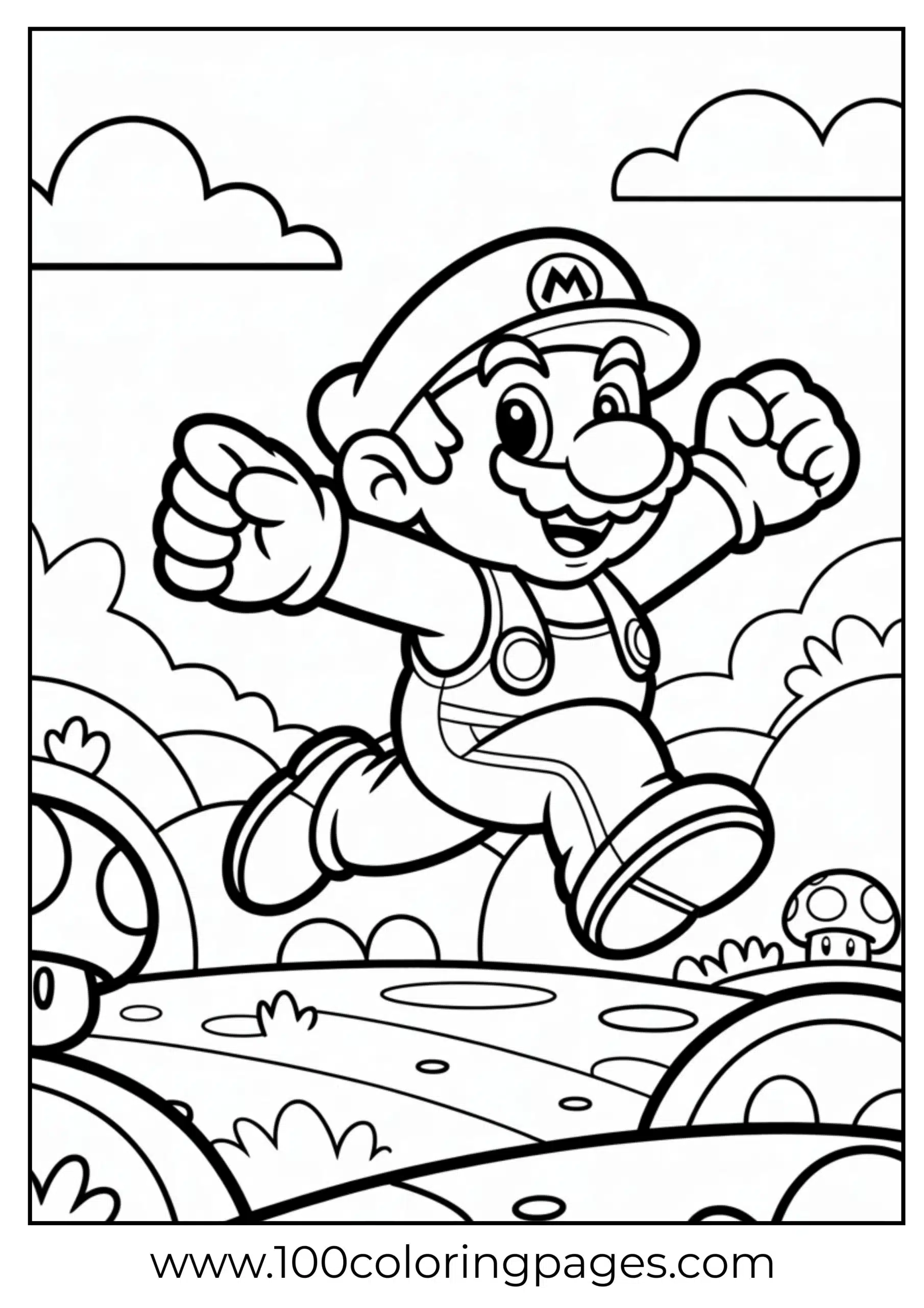 Mario in a jumping posture coloring page