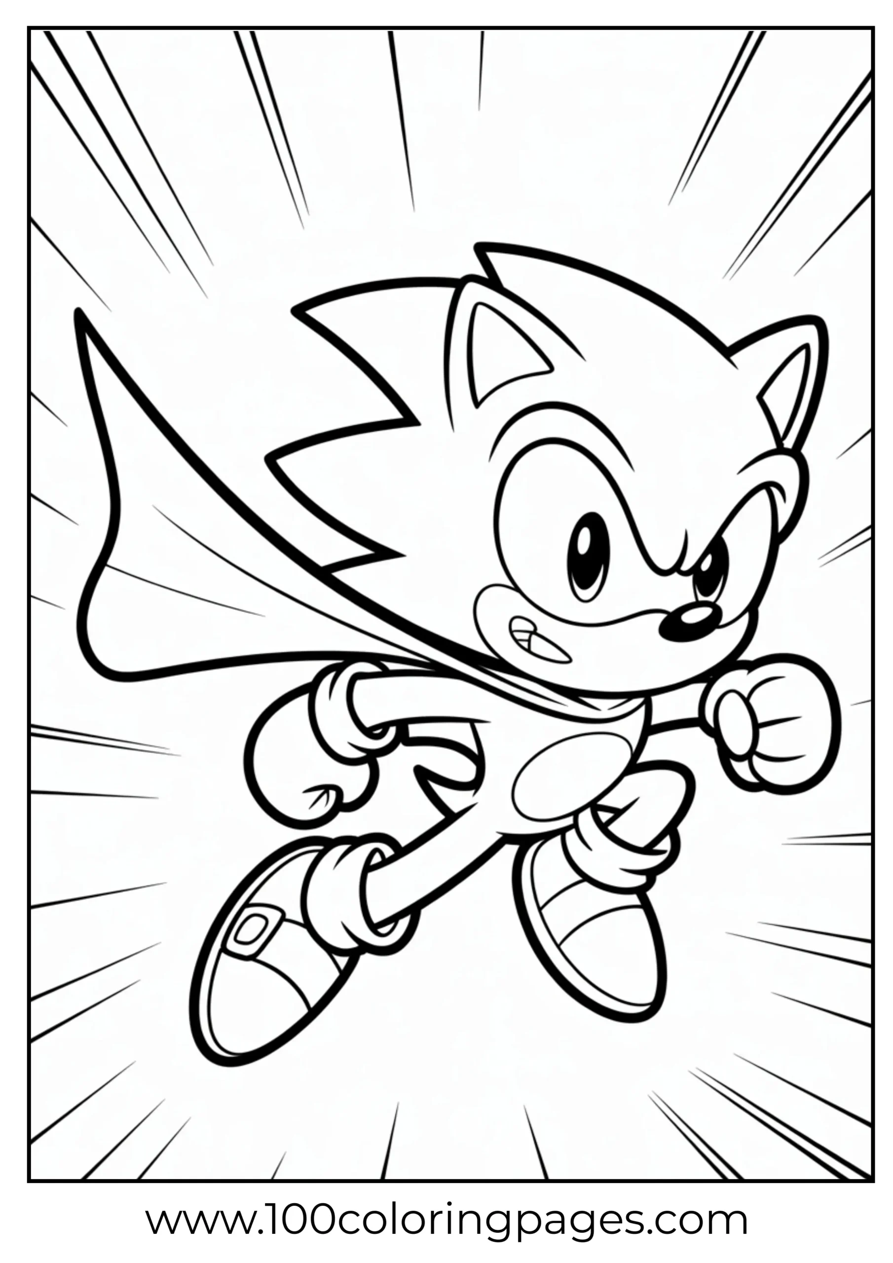 Sonic wearing cape in flying pose coloring page