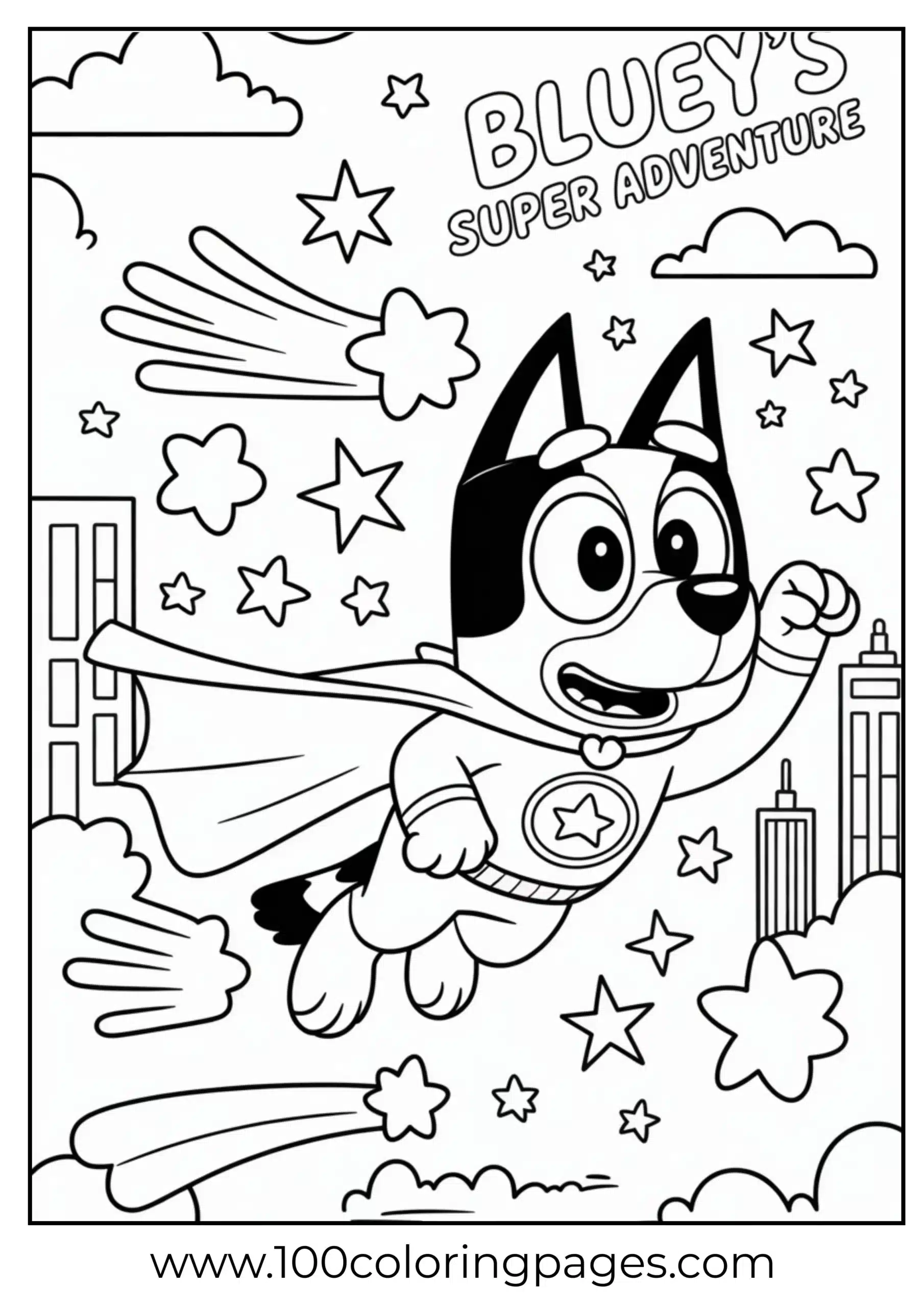 Bluey in superhero costume coloring page