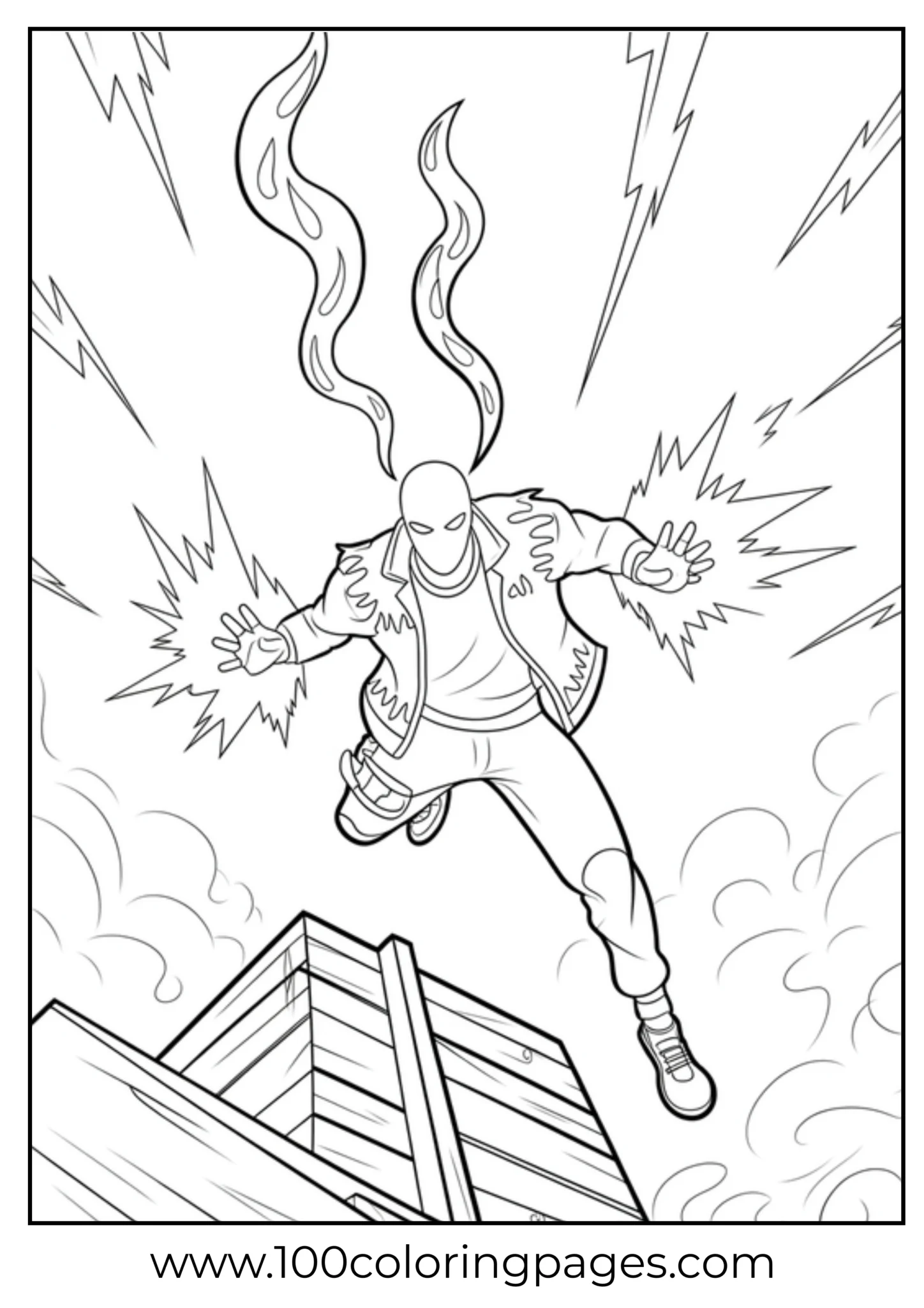 Superhero making a dynamic landing with smoke and lightning