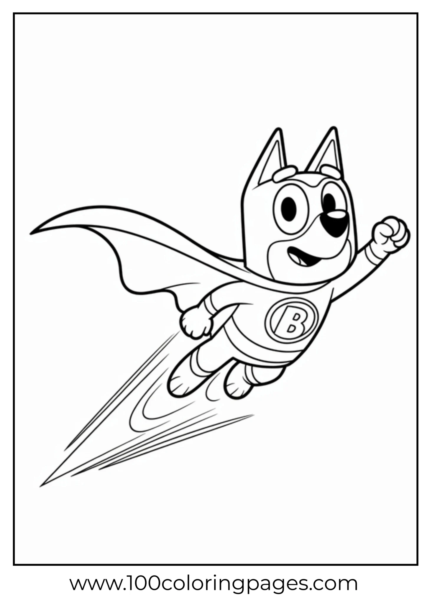 Cartoon superhero puppy flying with cape and mask