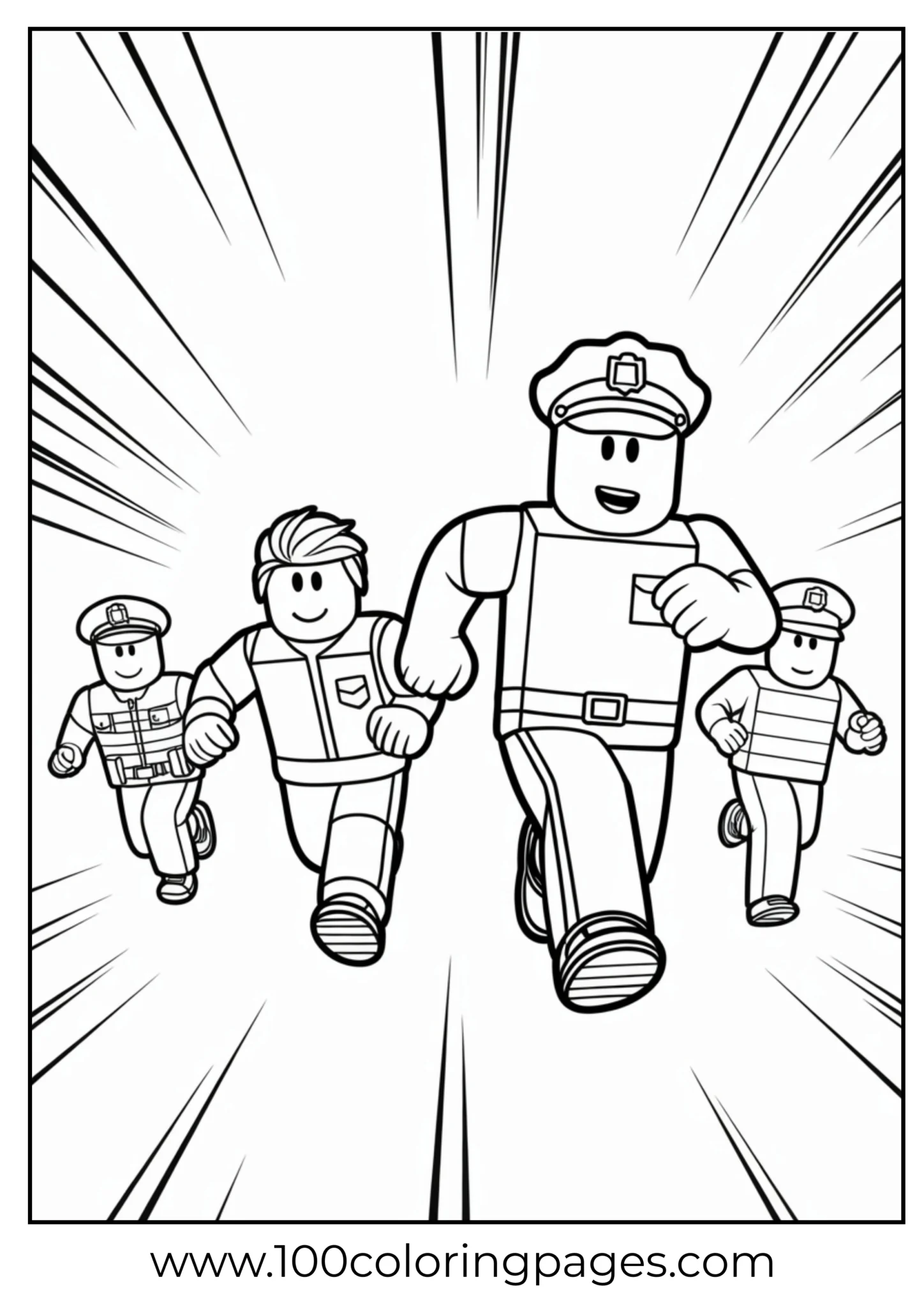 Four cartoon superheroes racing to rescue in dynamic pose