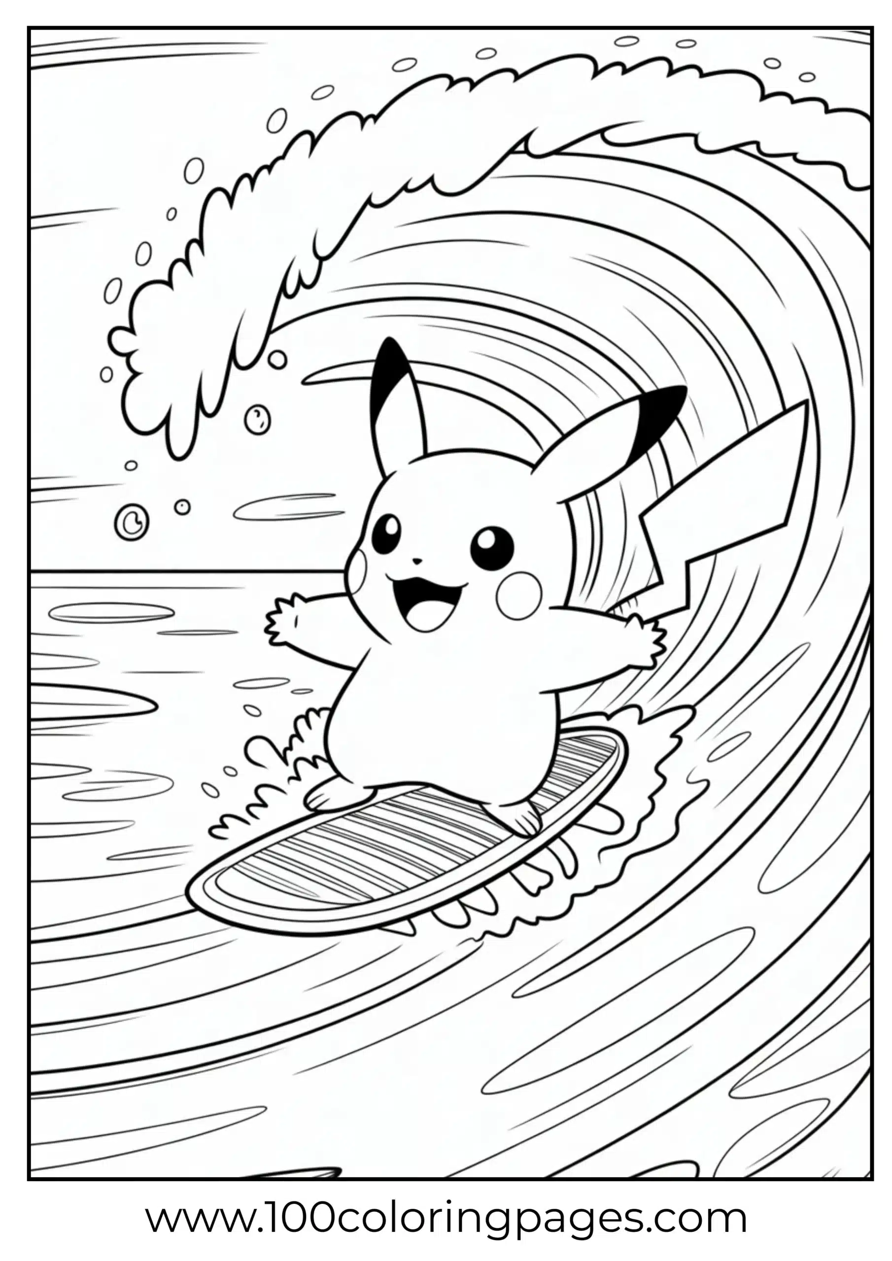 Pikachu riding surfboard on wave
