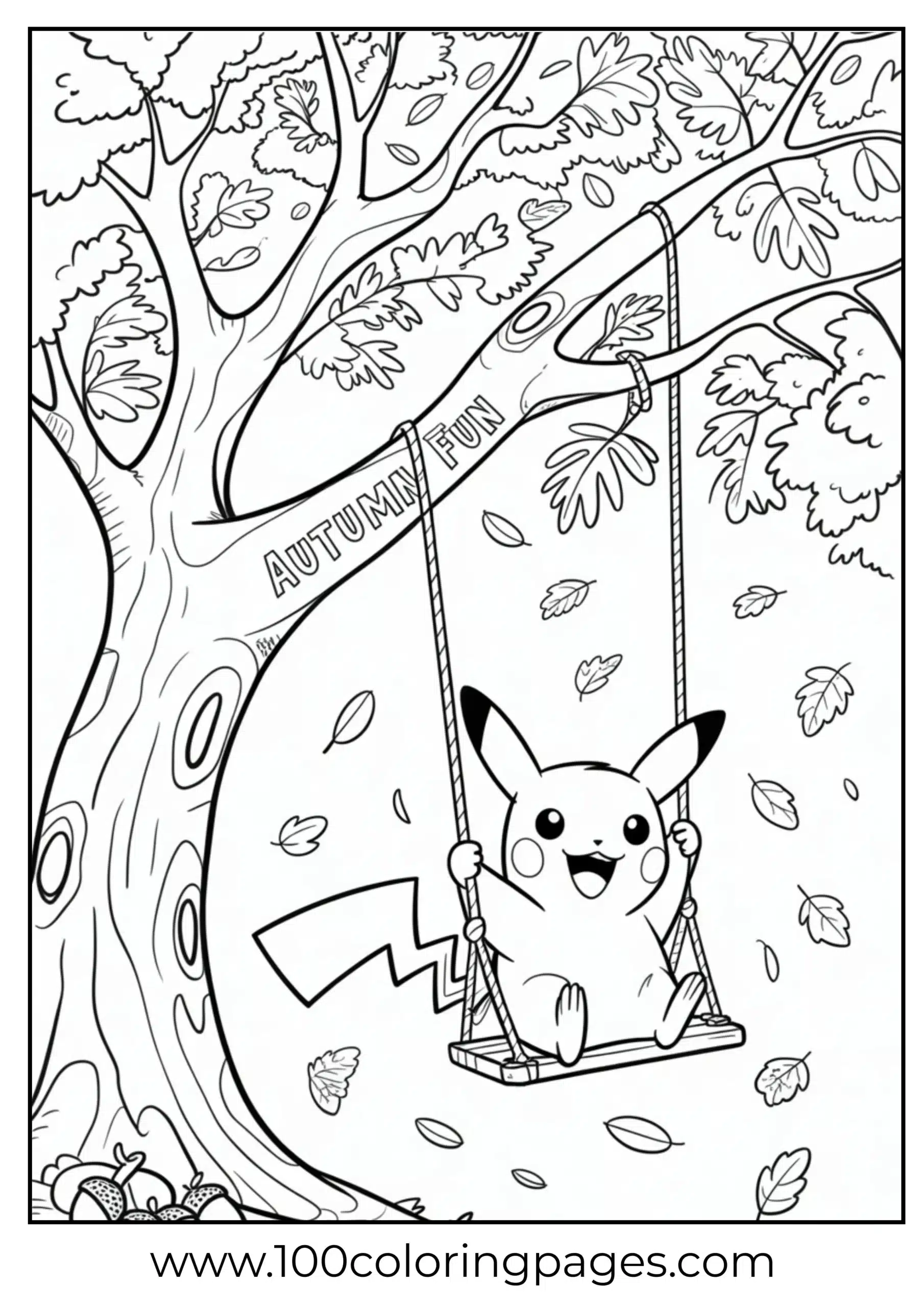 Pikachu swinging under tree in fall