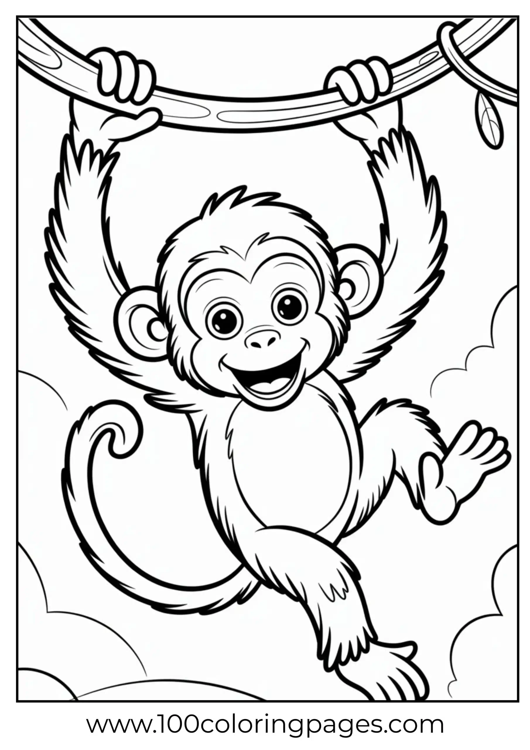 Monkey swinging on vine coloring page