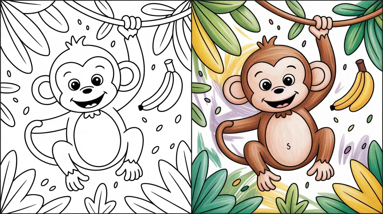 Swinging monkey coloring pages