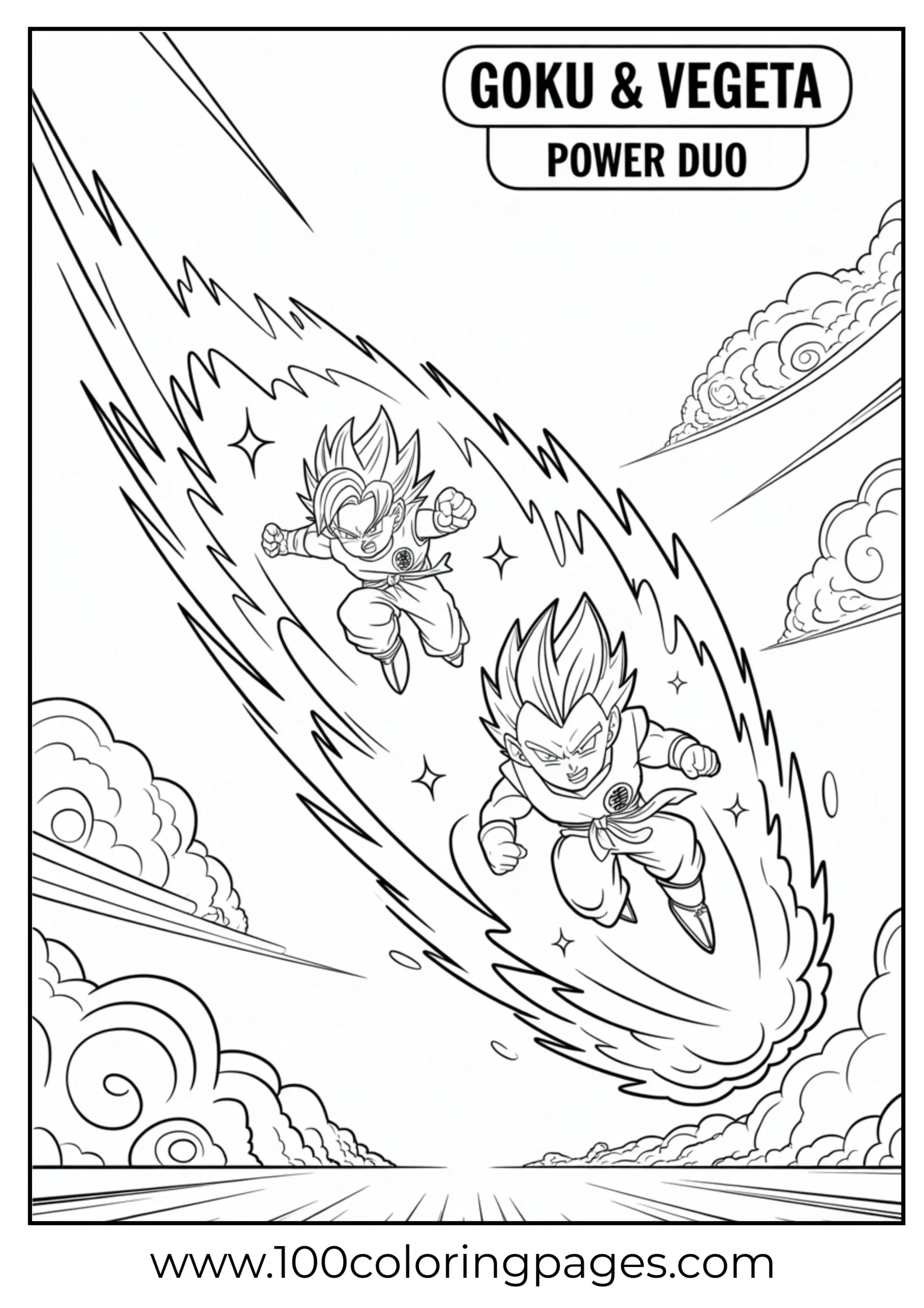 Goku and Vegeta flying with Nimbus coloring page