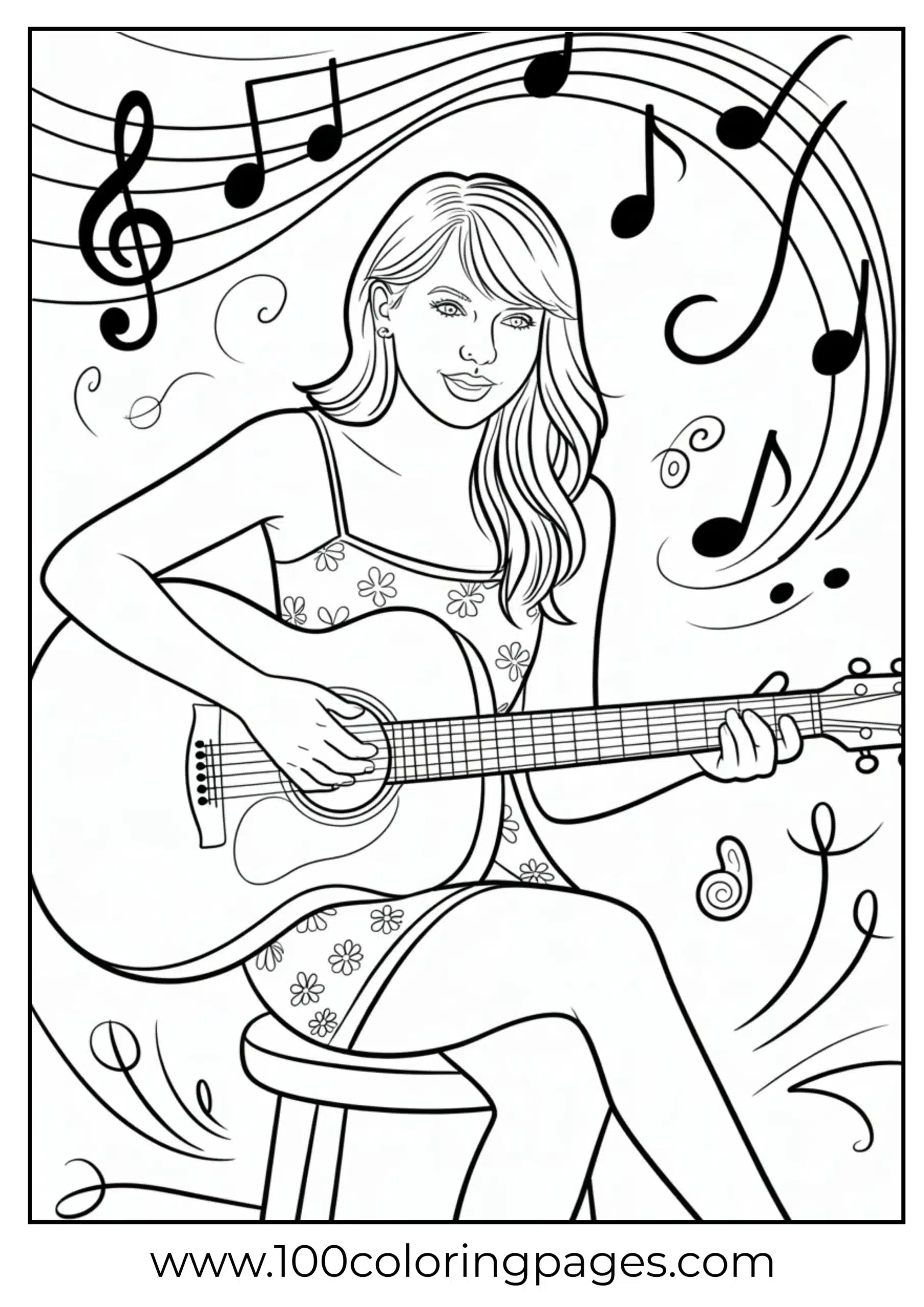 Taylor Swift playing guitar in outline