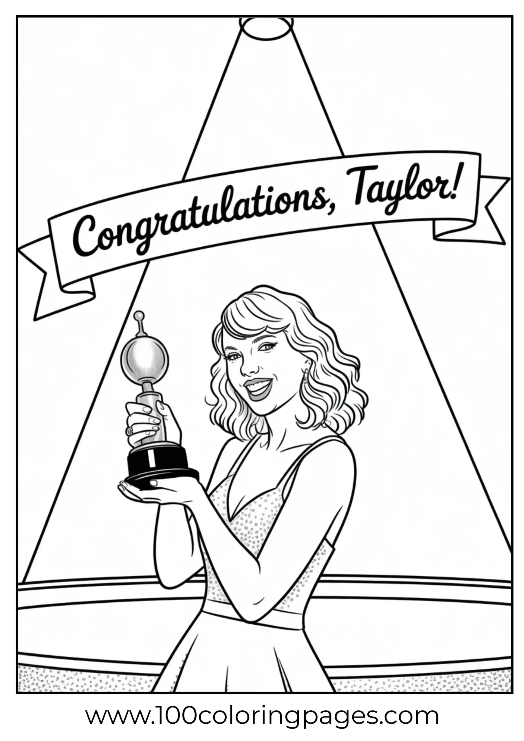 Taylor Swift with trophy on stage coloring page