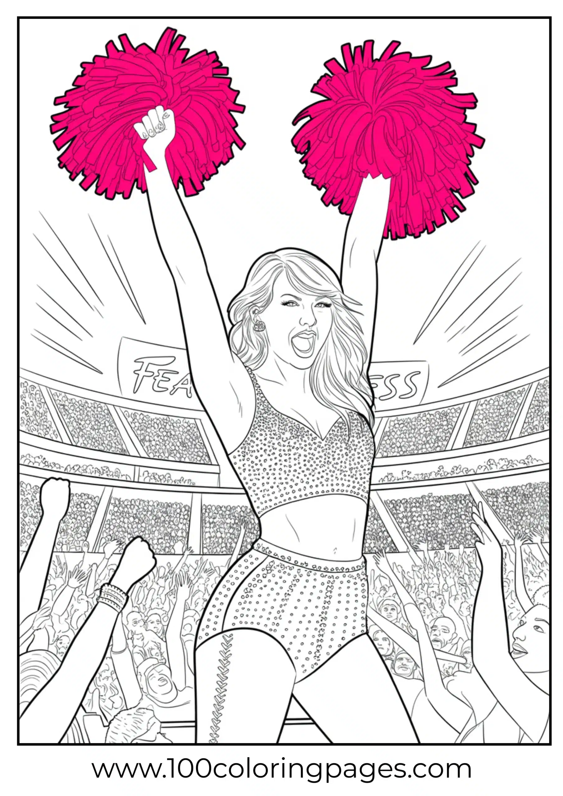 Taylor Swift as cheerleader with pom-poms coloring page