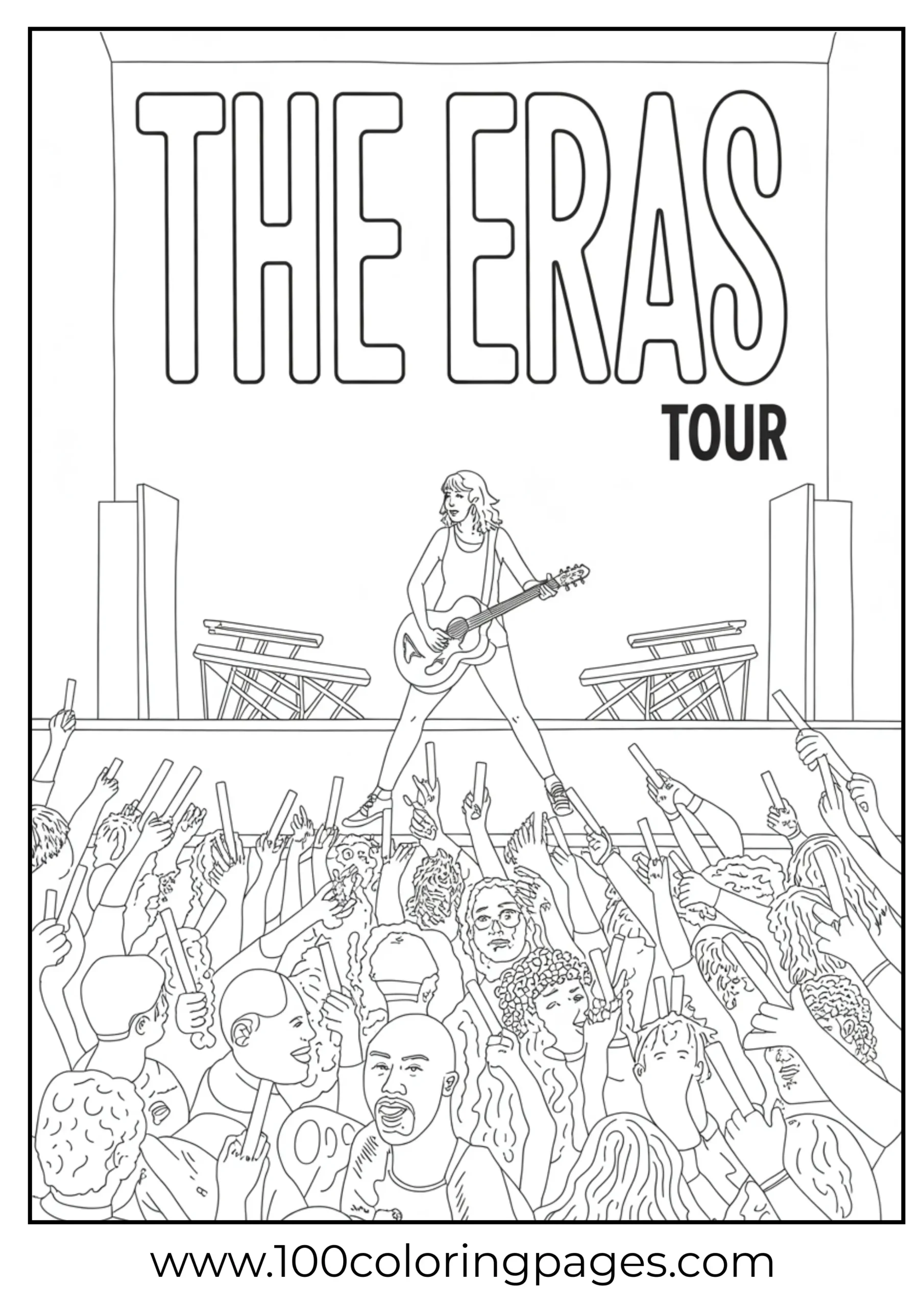 Taylor Swift on stage with cheering fans coloring page