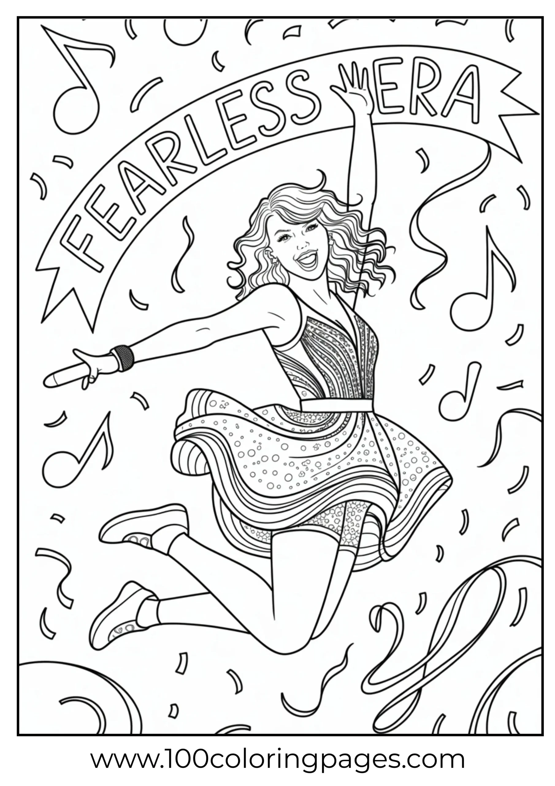 Taylor Swift jumping with hand up coloring page