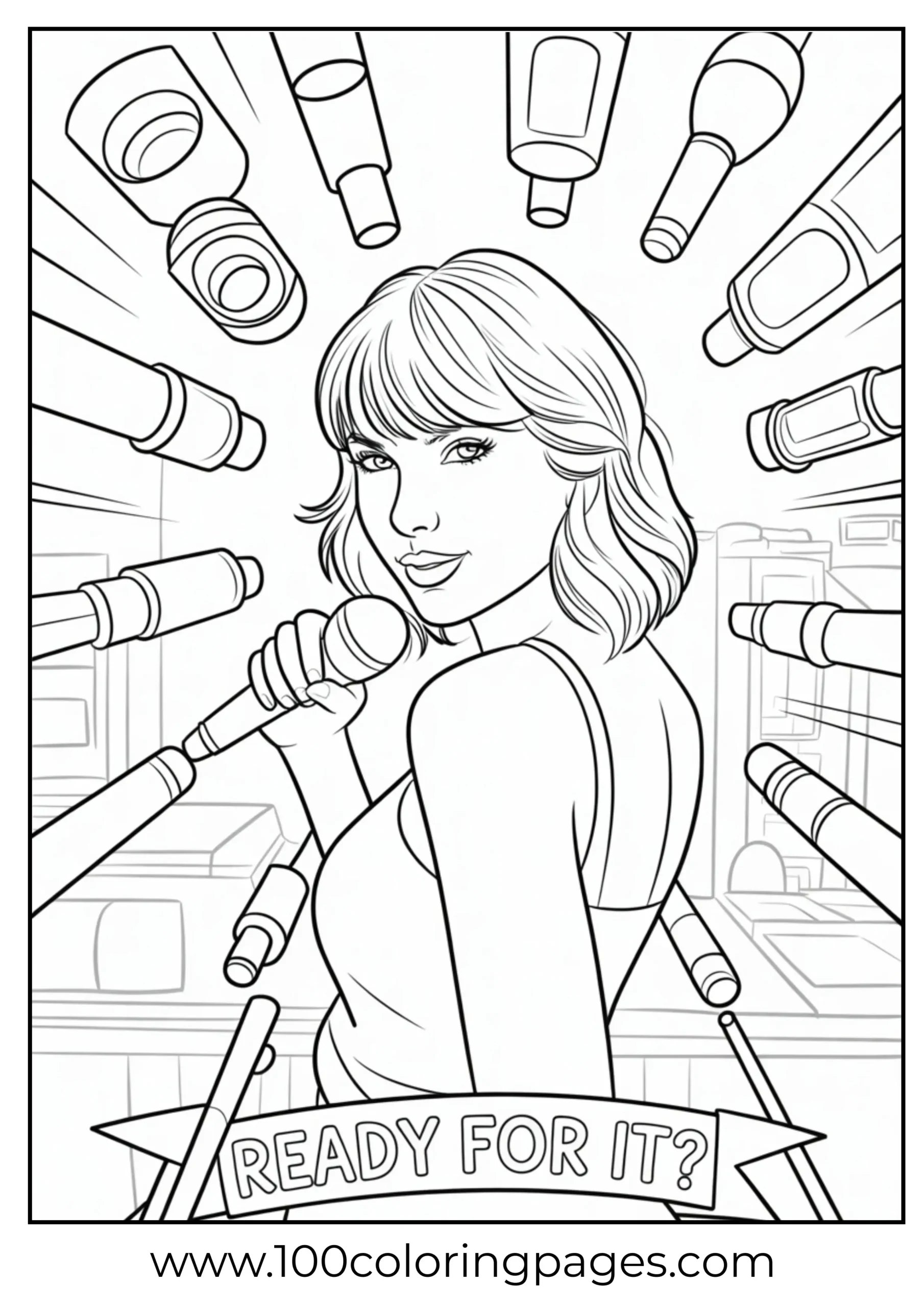 Taylor Swift in photo shoot pose coloring page