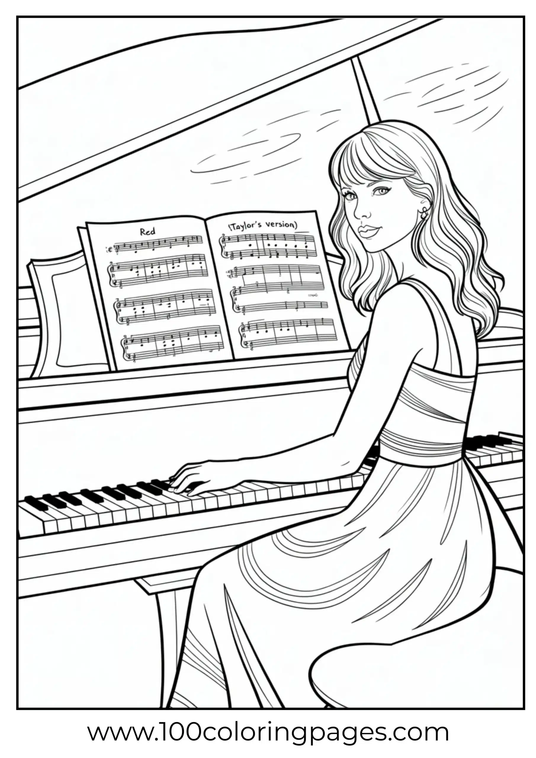 Taylor Swift playing piano coloring page