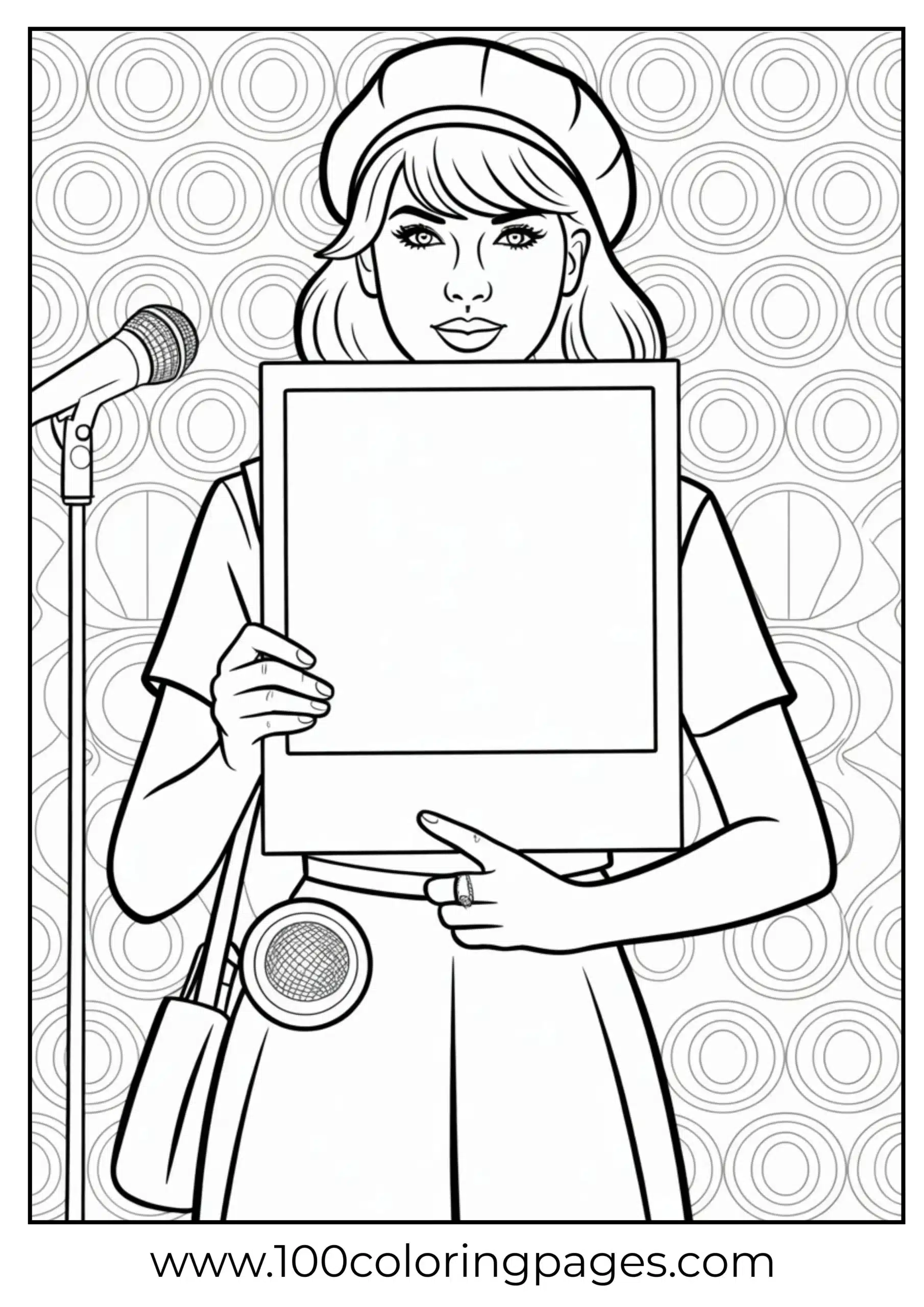 Taylor Swift holding blank Polaroid photo coloring page