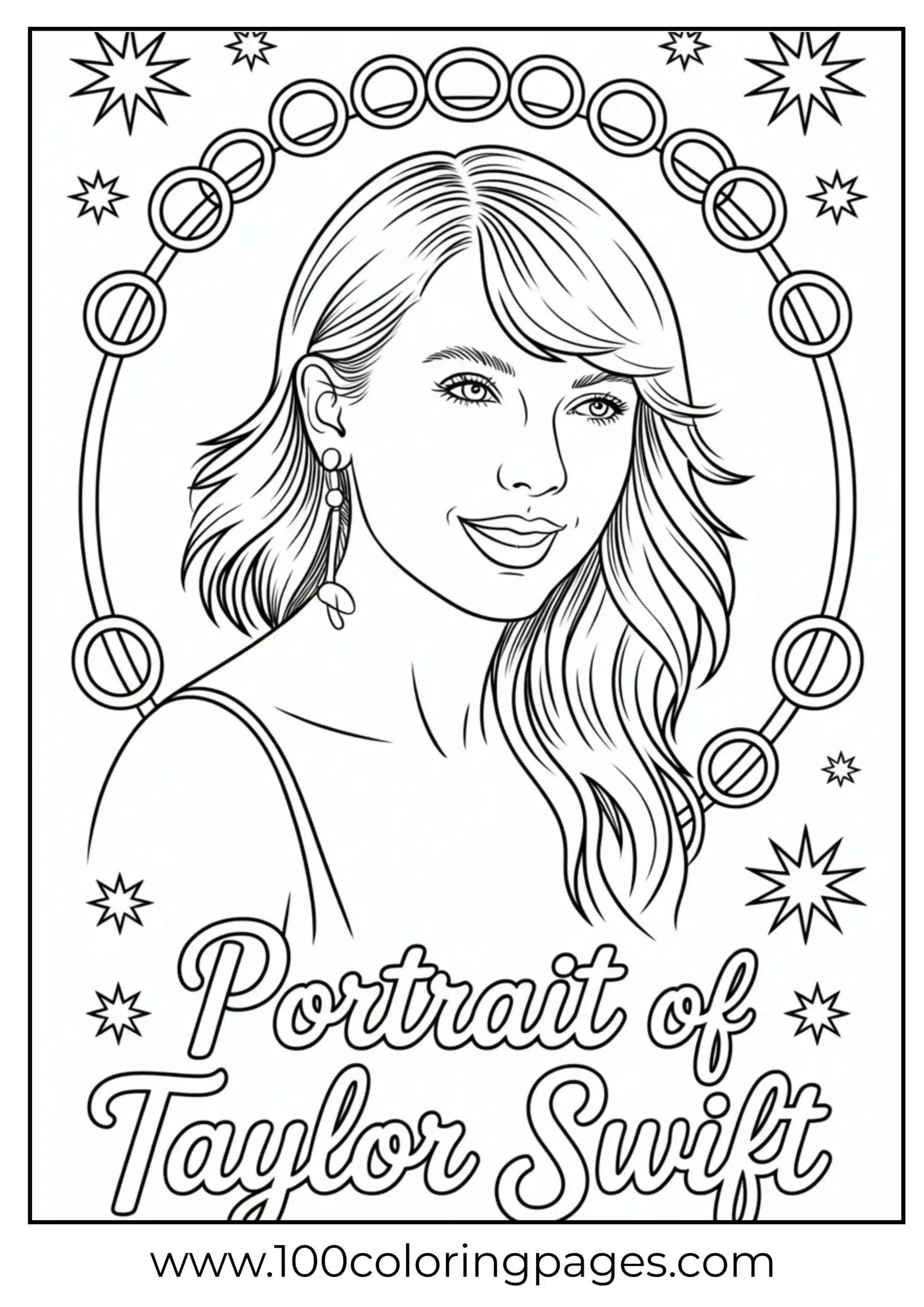Taylor Swift smiling portrait coloring page