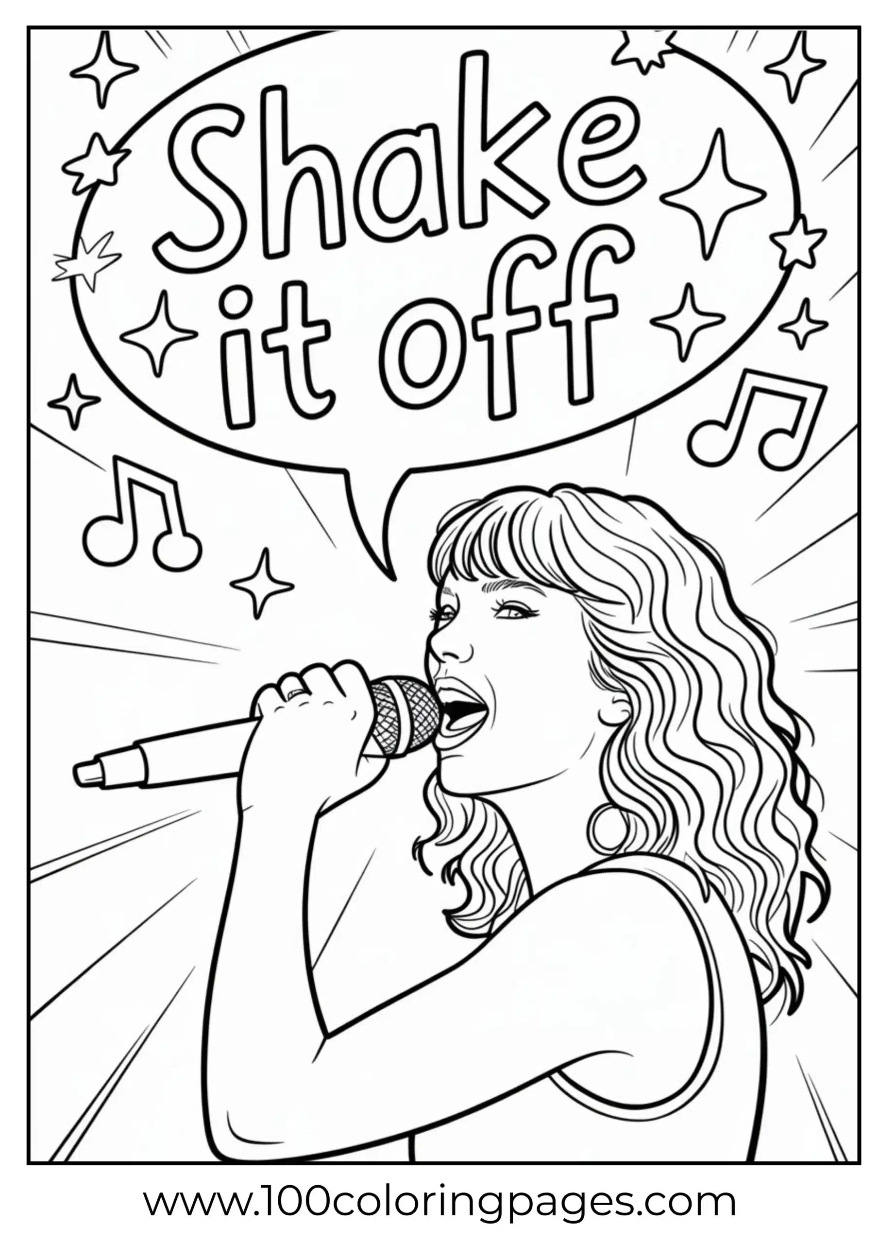 Taylor Swift pose with ‘Shake It Off’ speech bubble coloring page