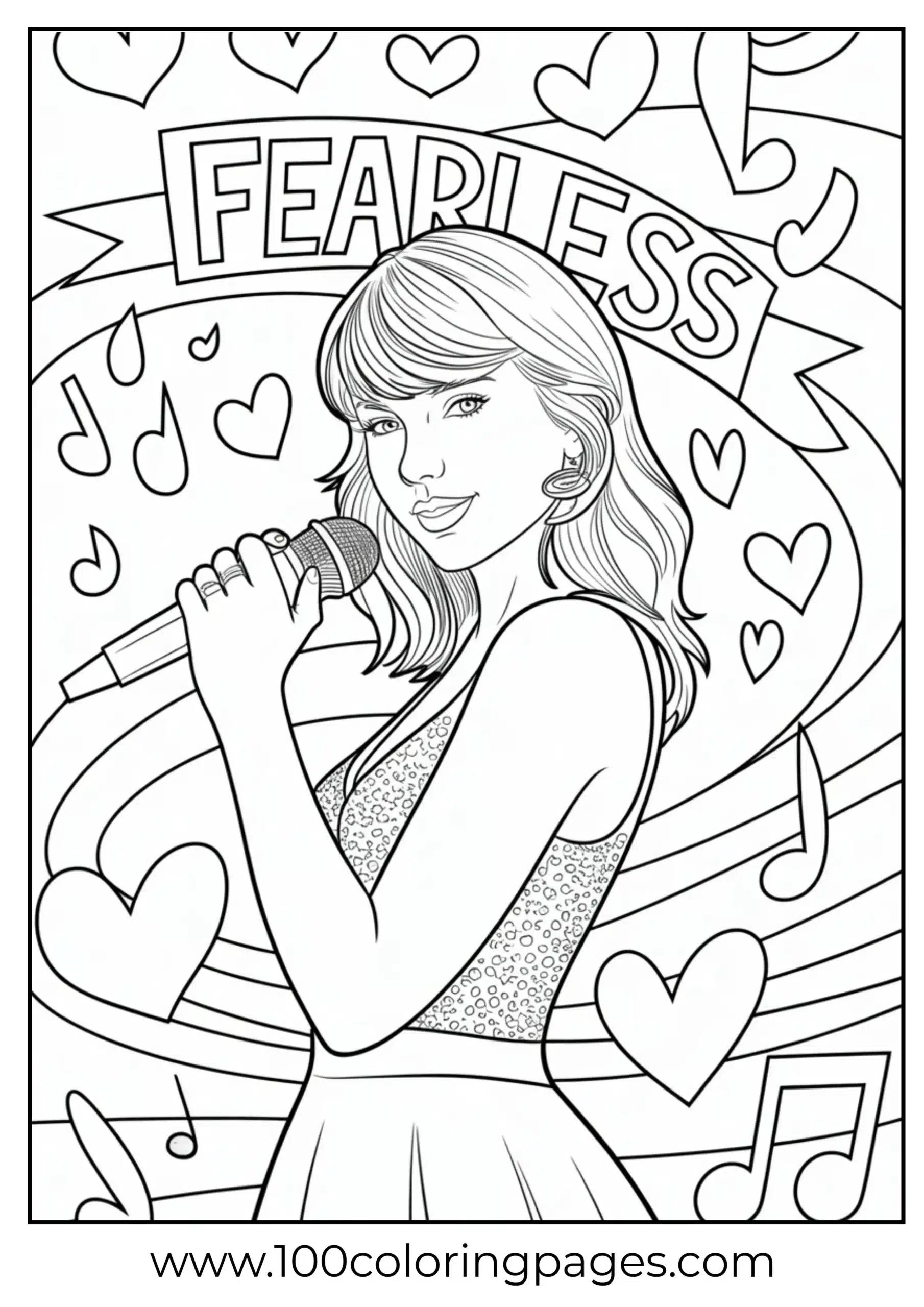 Taylor Swift singing on stage as coloring page