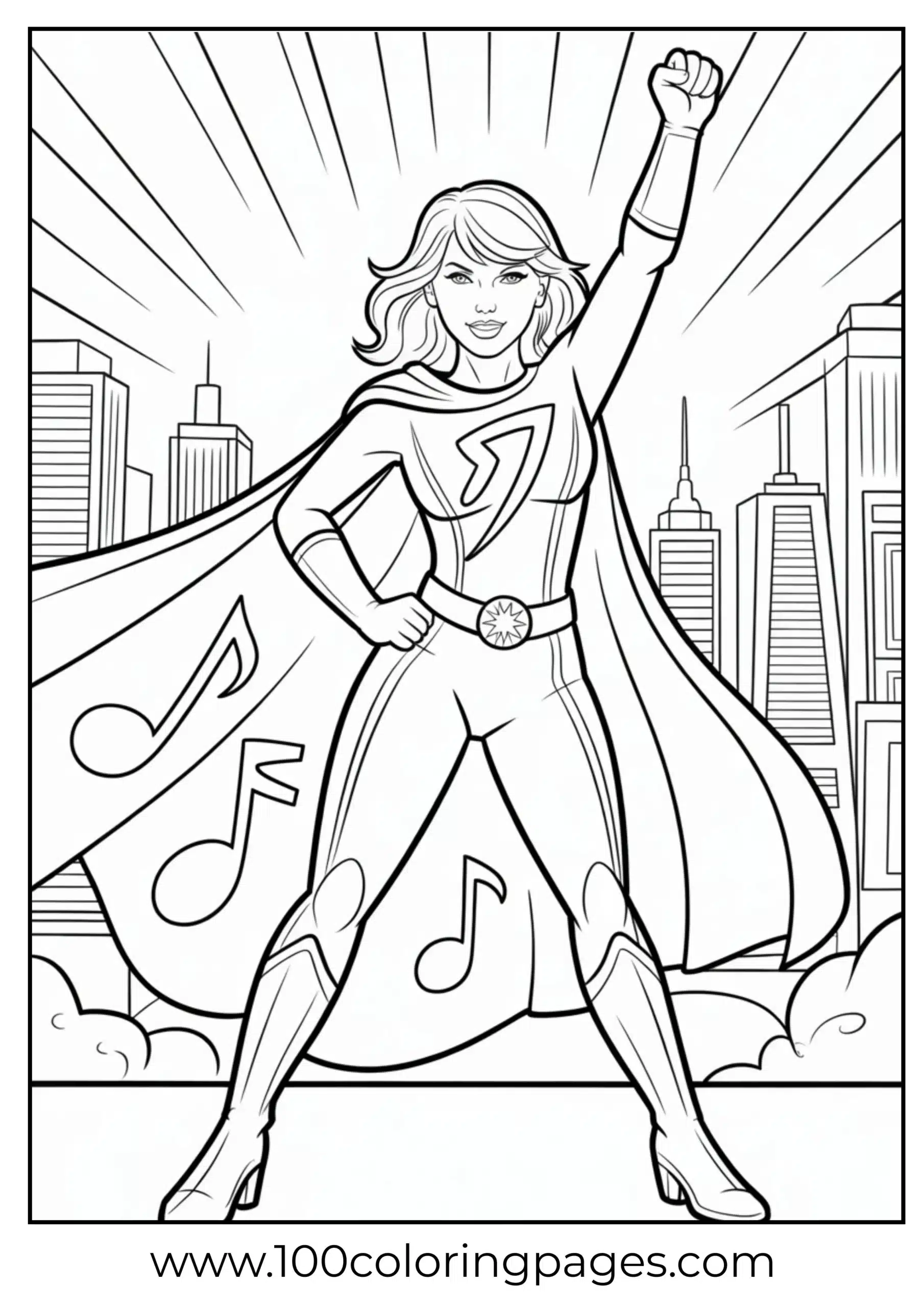 Taylor Swift as superhero coloring page