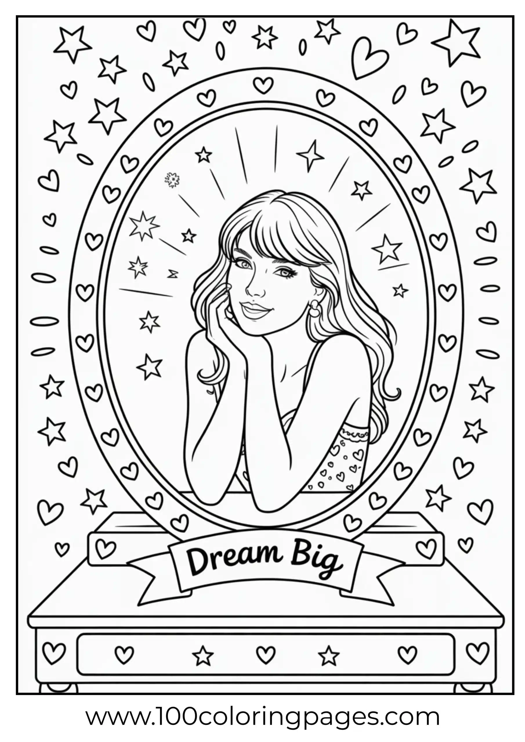 Taylor Swift at vanity mirror coloring page