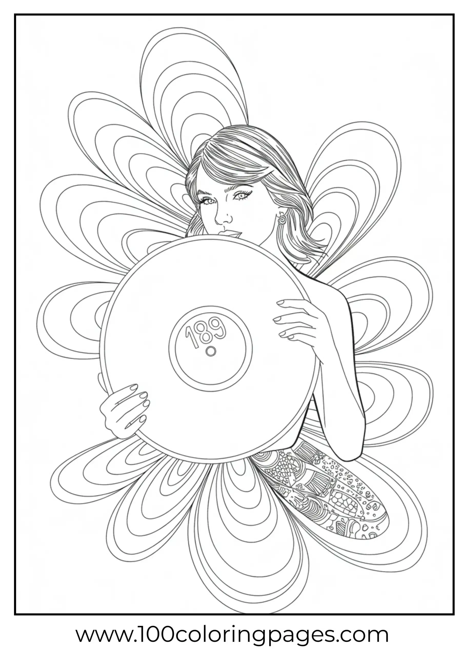 Taylor Swift with vinyl record coloring page